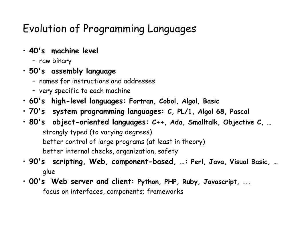 Evolution of Programming Languages