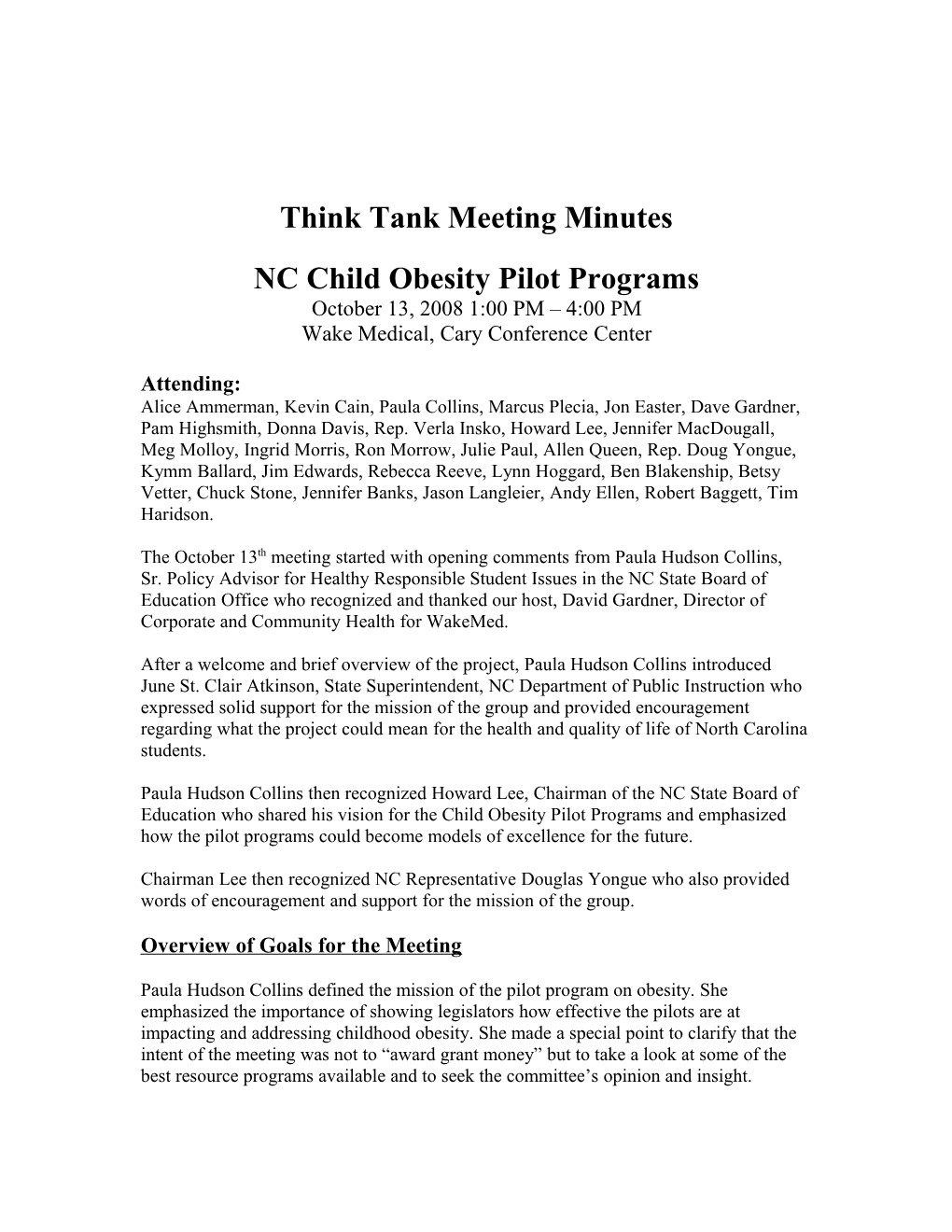 Think Tank Meeting Minutes