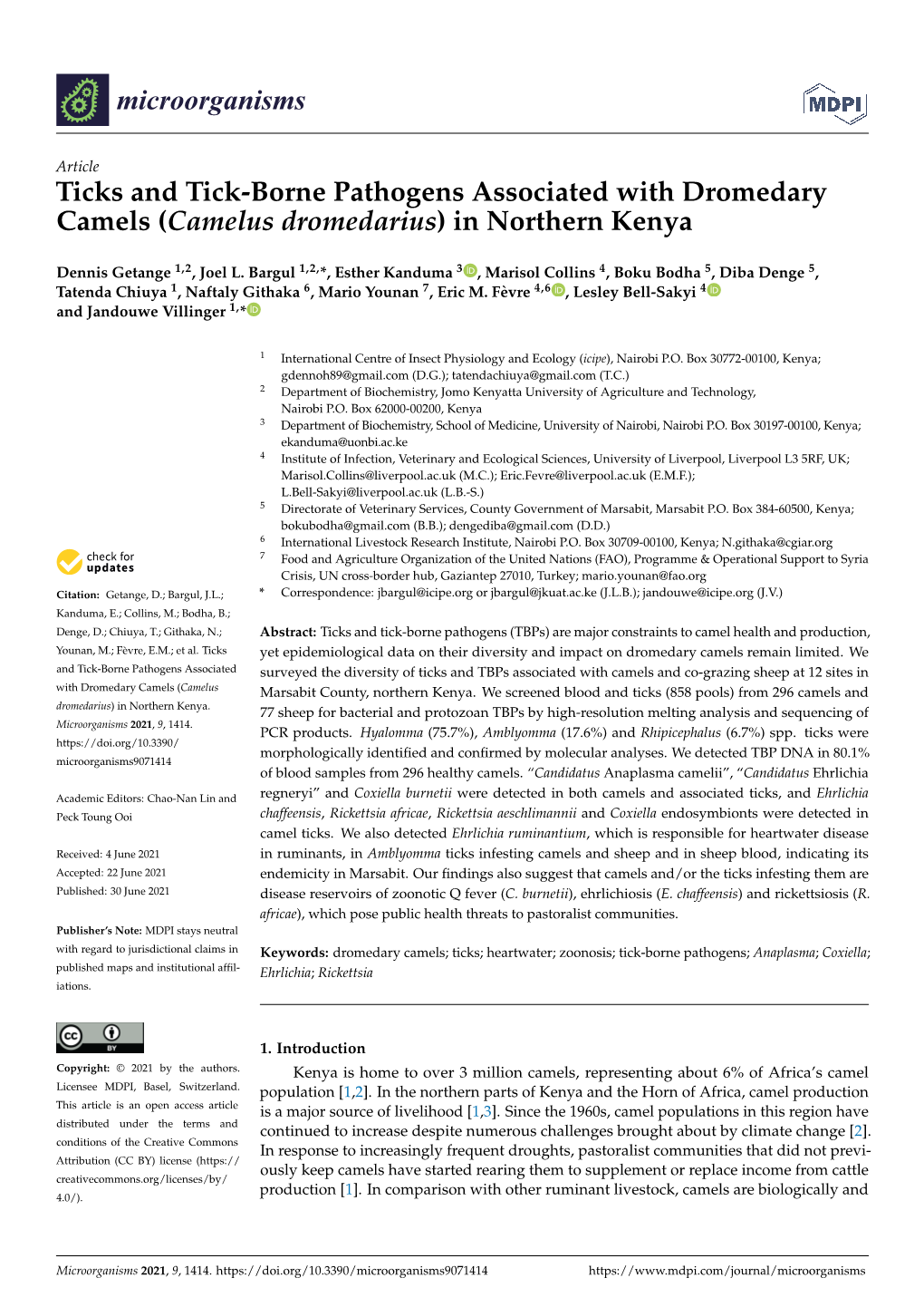 Ticks and Tick-Borne Pathogens Associated with Dromedary Camels (Camelus Dromedarius) in Northern Kenya