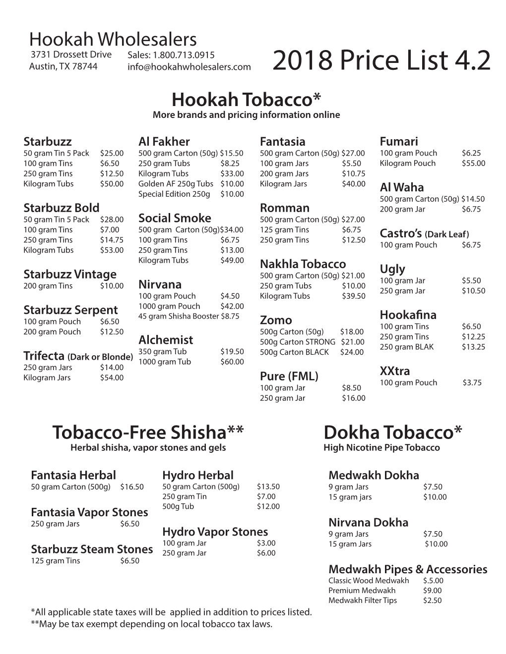 Hookah Wholesalers Price List 2017