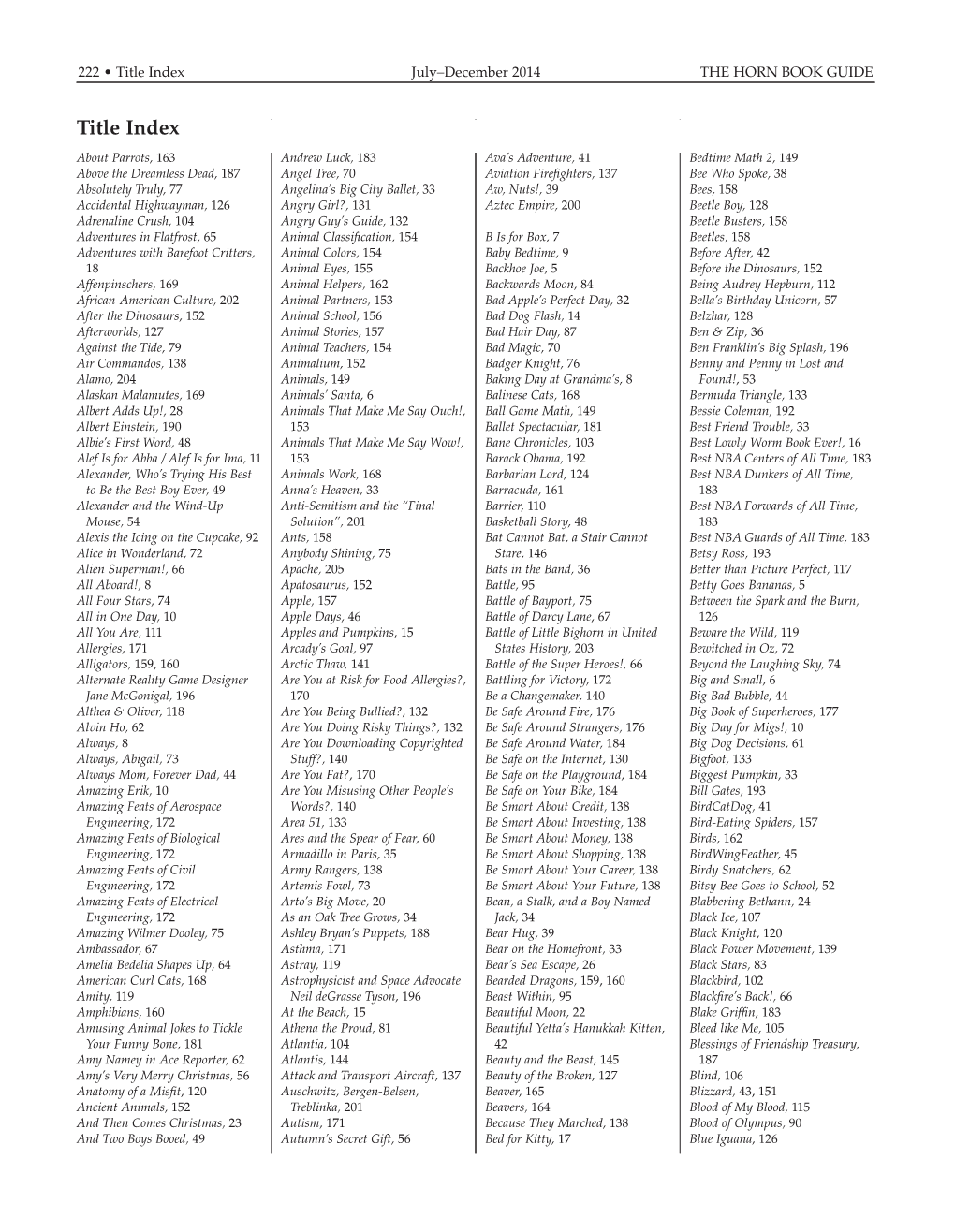 Title Index July–December 2014 the HORN BOOK GUIDE