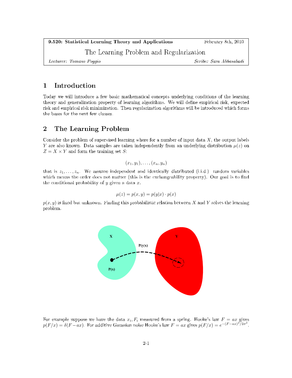 1 Introduction 2 the Learning Problem