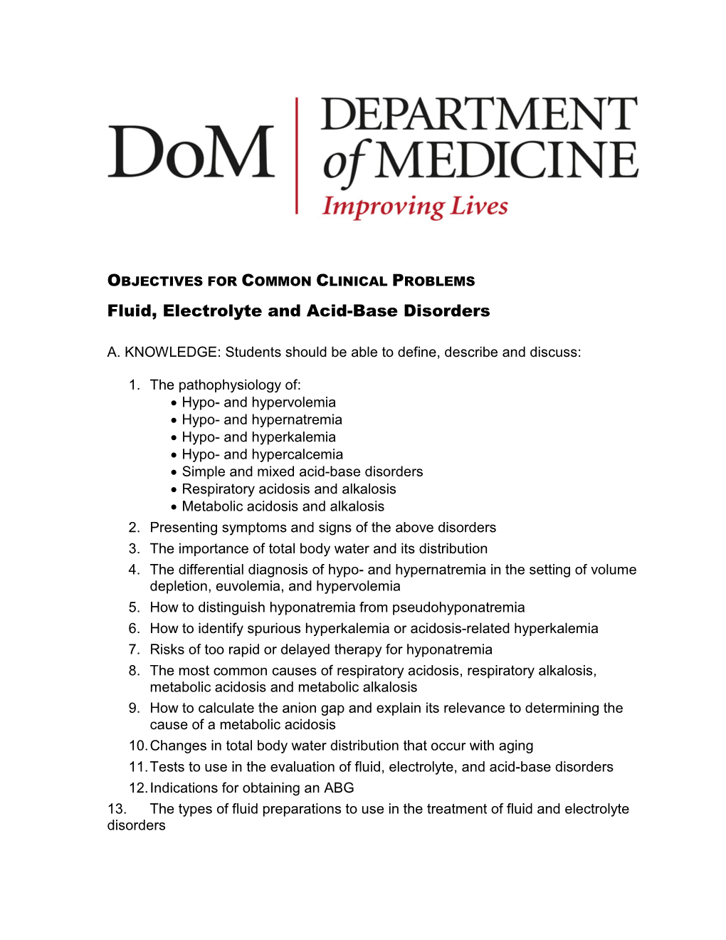 Fluid, Electrolyte and Acid-Base Disorders