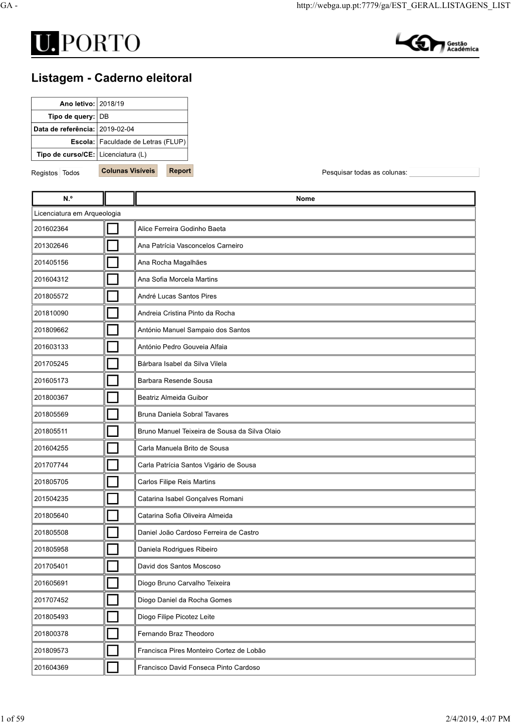 Caderno Eleitoral Licenciaturas