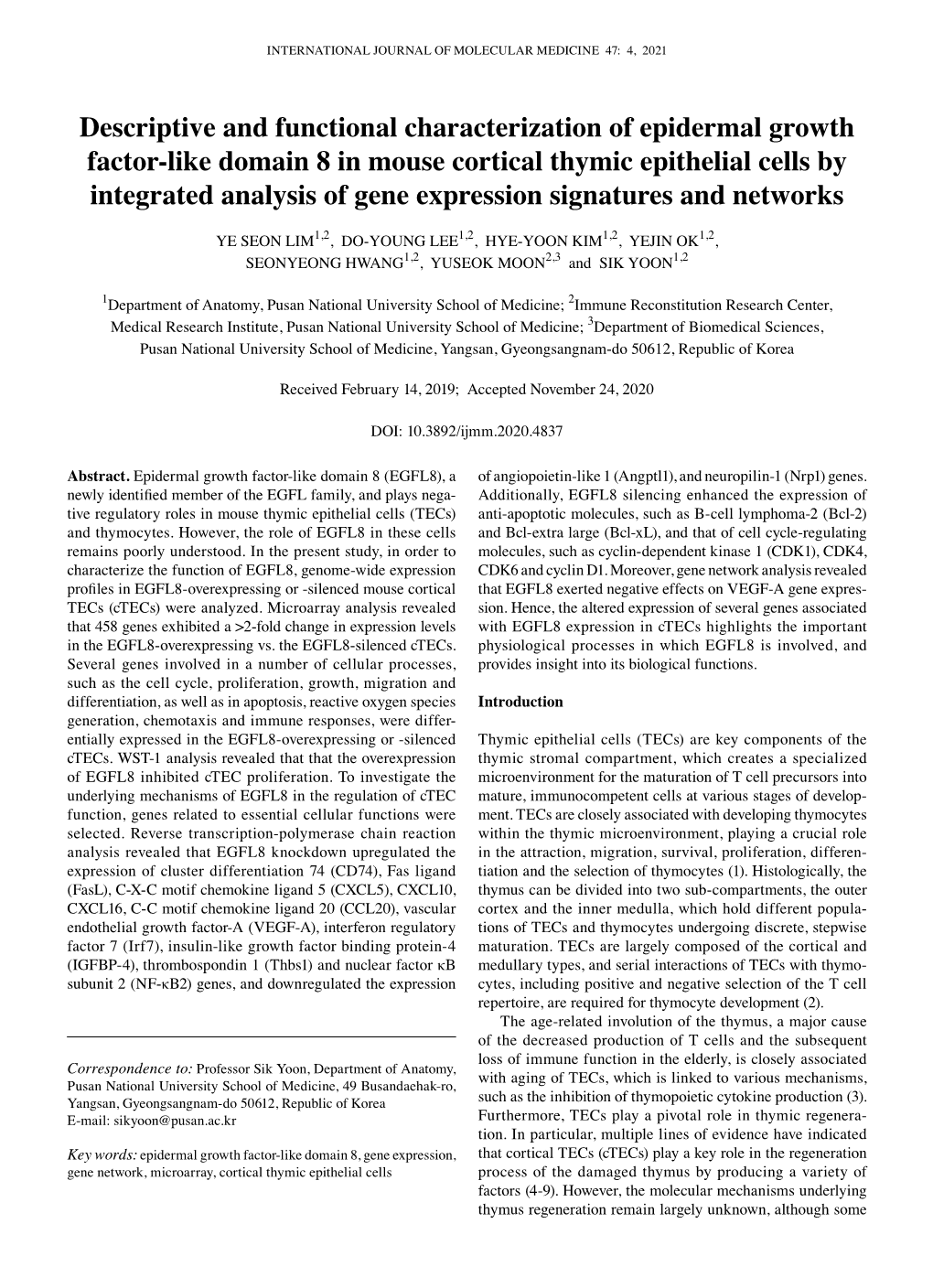 Descriptive and Functional Characterization of Epidermal