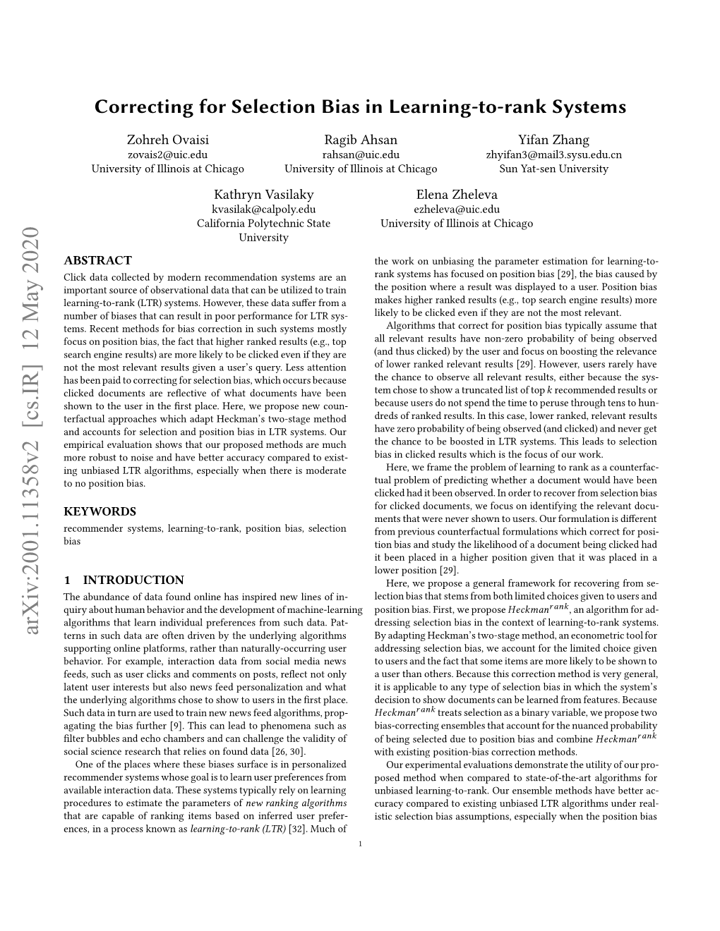 Correcting for Selection Bias in Learning-To-Rank Systems