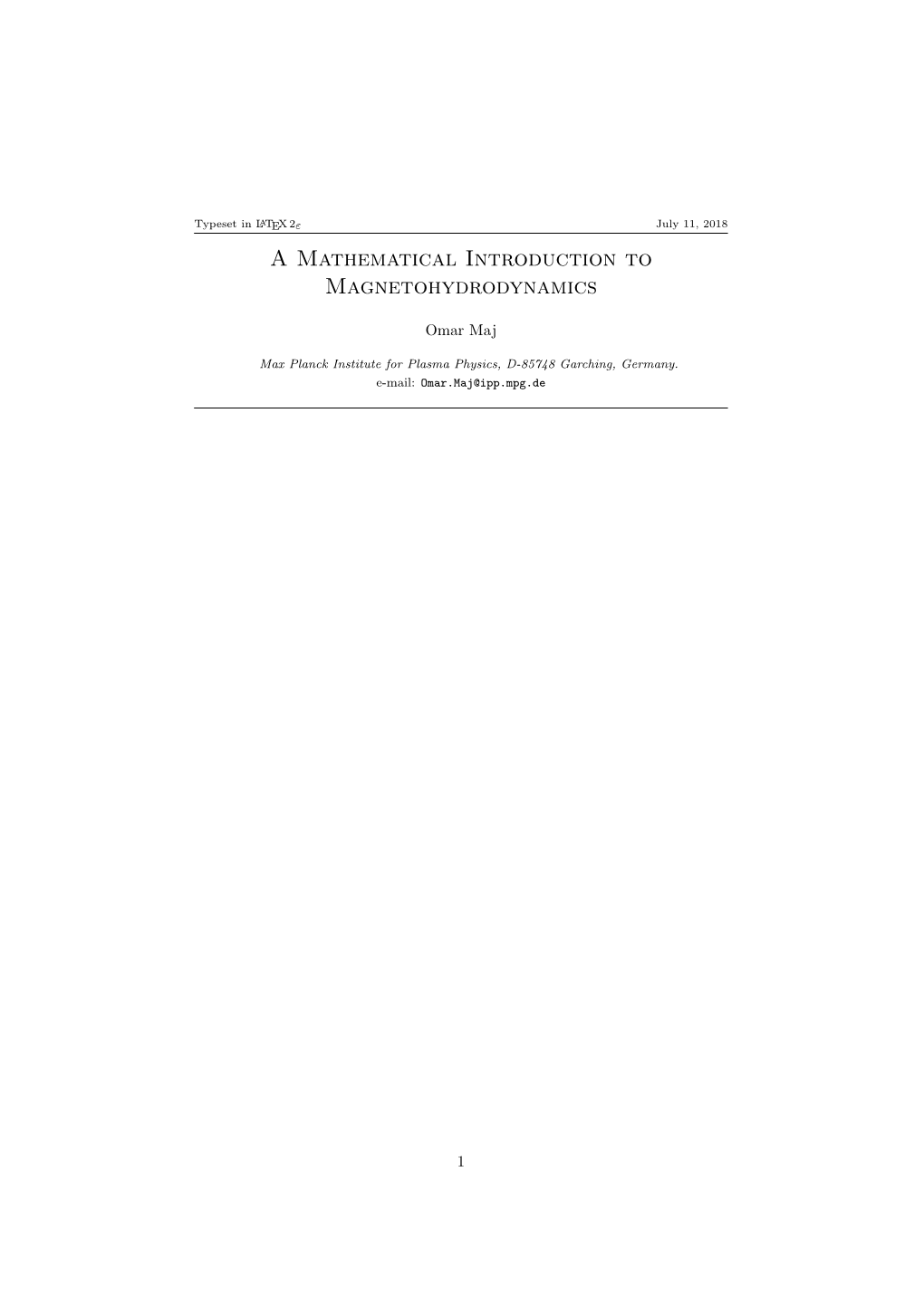 A Mathematical Introduction to Magnetohydrodynamics