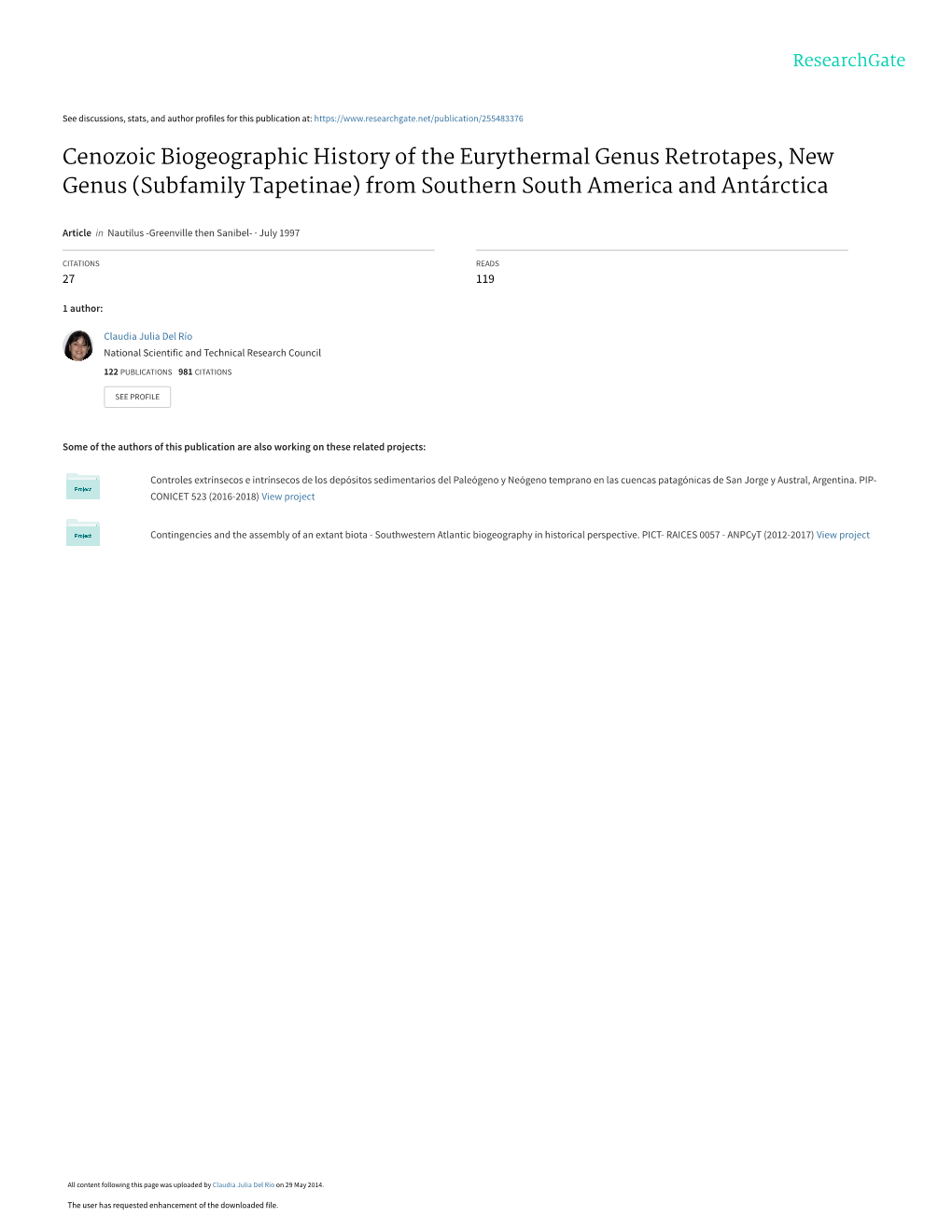 Cenozoic Biogeographic History of the Eurythermal Genus Retrotapes, New Genus (Subfamily Tapetinae) from Southern South America and Antárctica