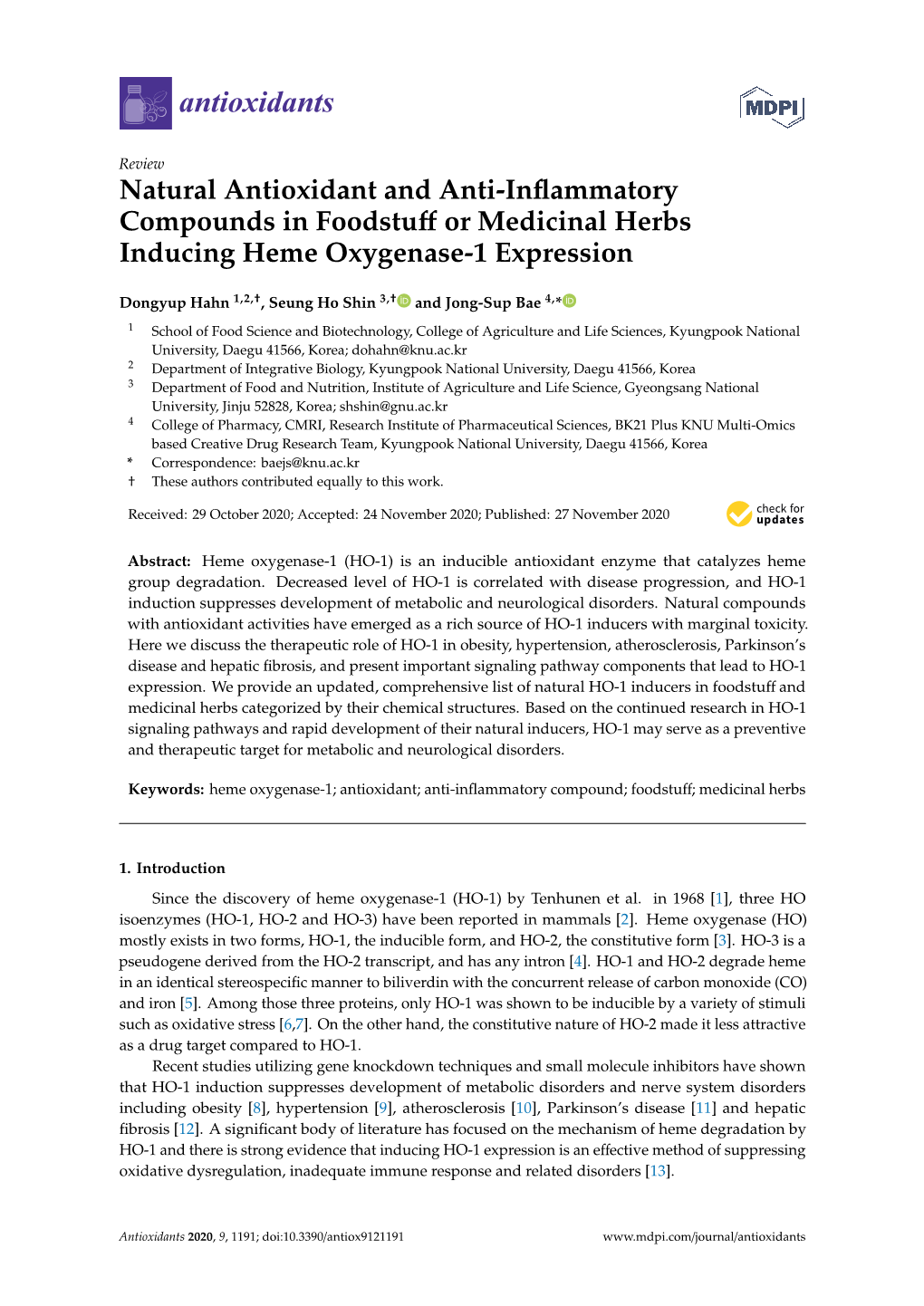 Natural Antioxidant and Anti-Inflammatory Compounds In