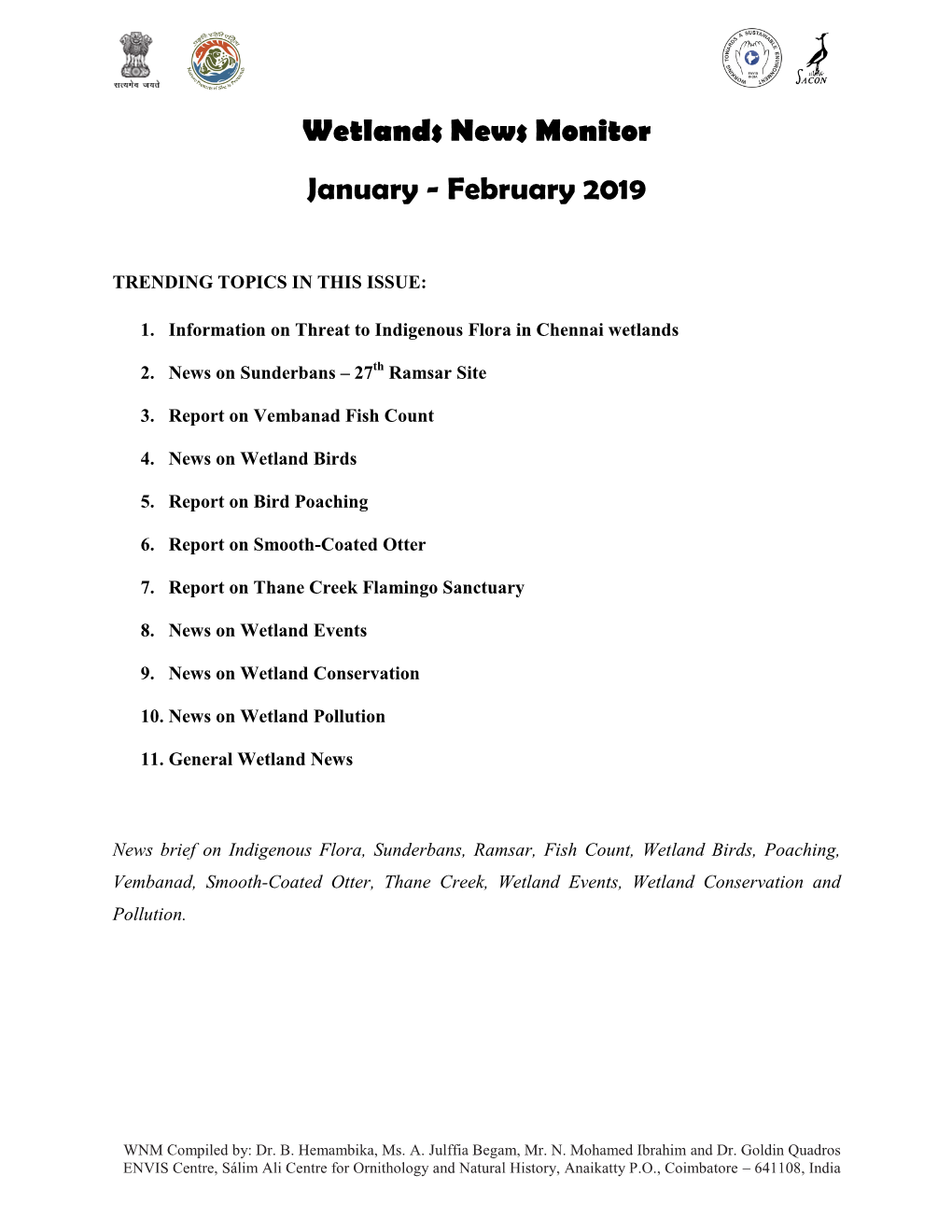 Wetlands News Monitor January - February 2019