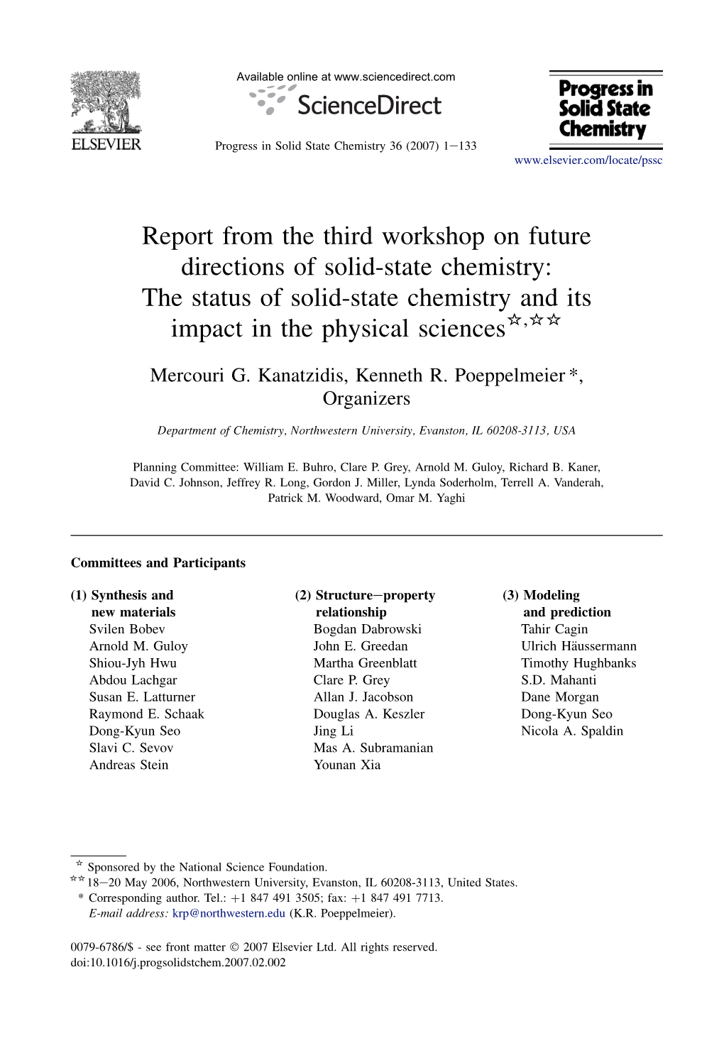 Report from the Third Workshop on Future Directions of Solid-State Chemistry: the Status of Solid-State Chemistry and Its Impact in the Physical Sciences*,**