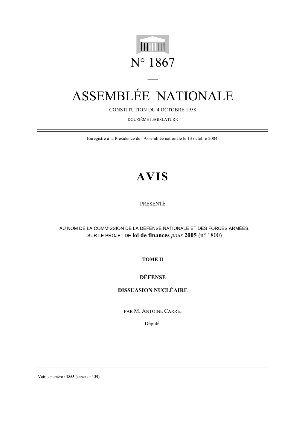 N° 1867 Assemblée Nationale