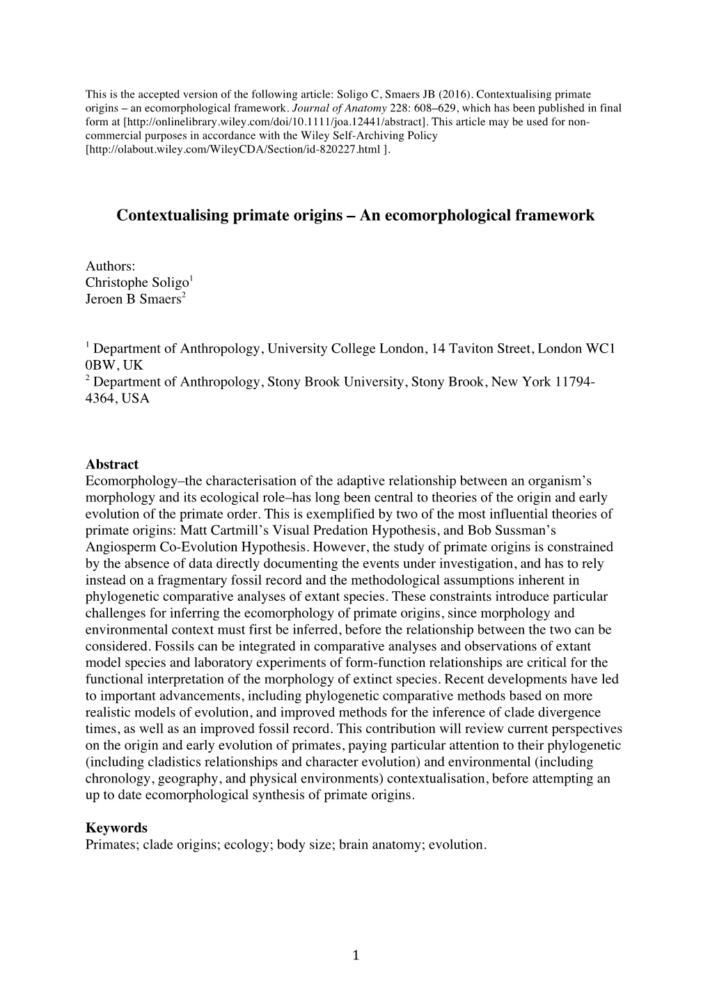 Contextualising Primate Origins – an Ecomorphological Framework