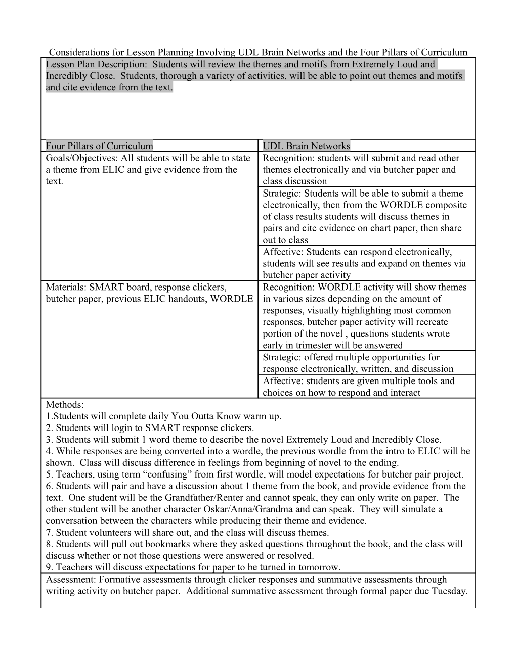 Considerations for Lesson Planning Involving UDL Brain Networks and the Four Pillars Of