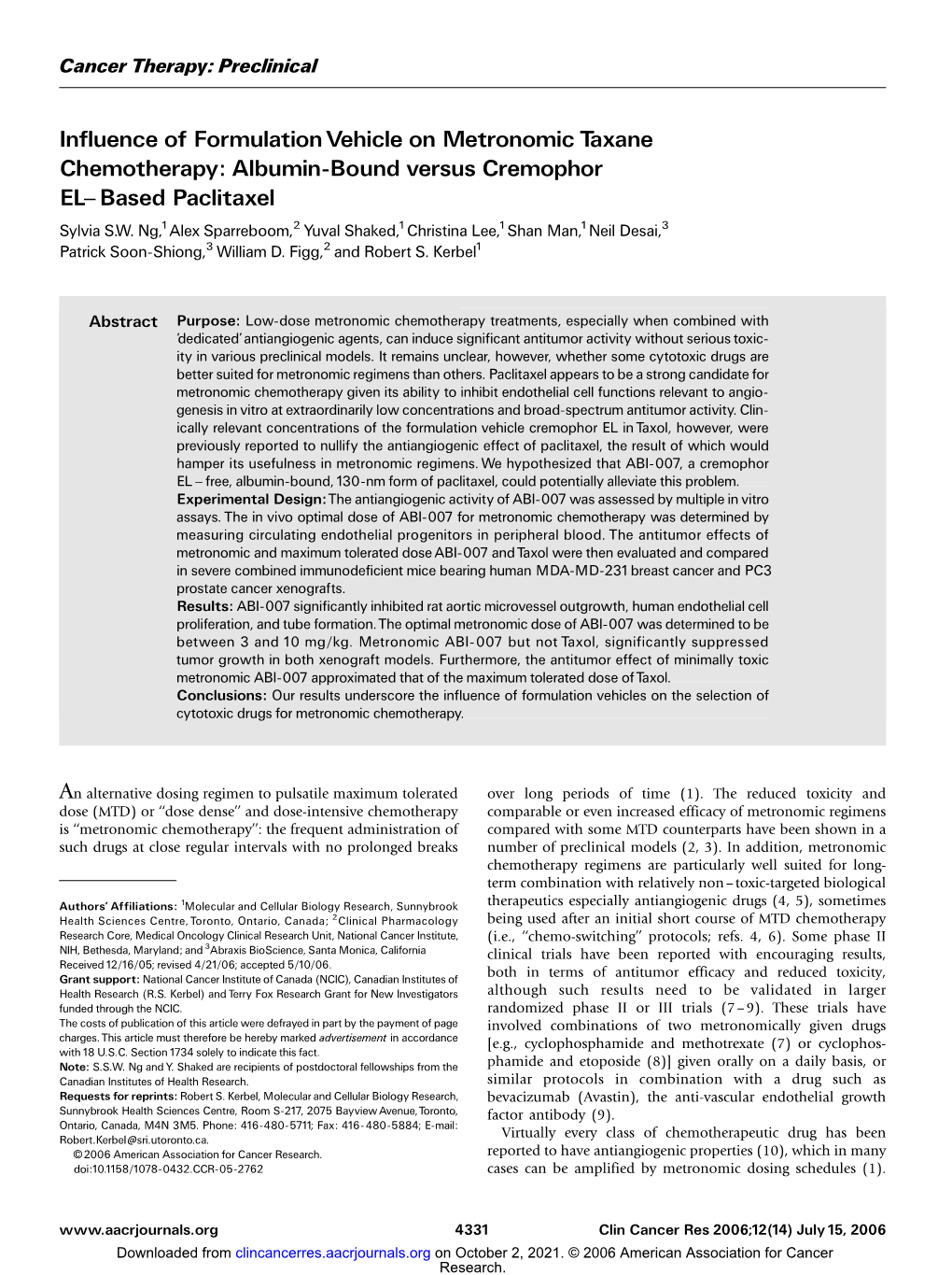 Albumin-Bound Versus Cremophor EL ^ Based Paclitaxel