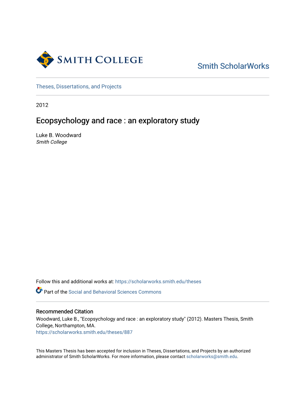 Ecopsychology and Race : an Exploratory Study