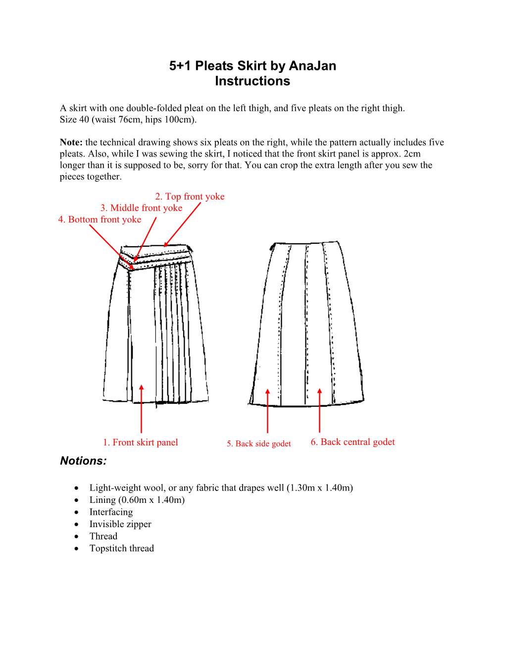 5+1 Pleats Skirt by Anajan Instructions
