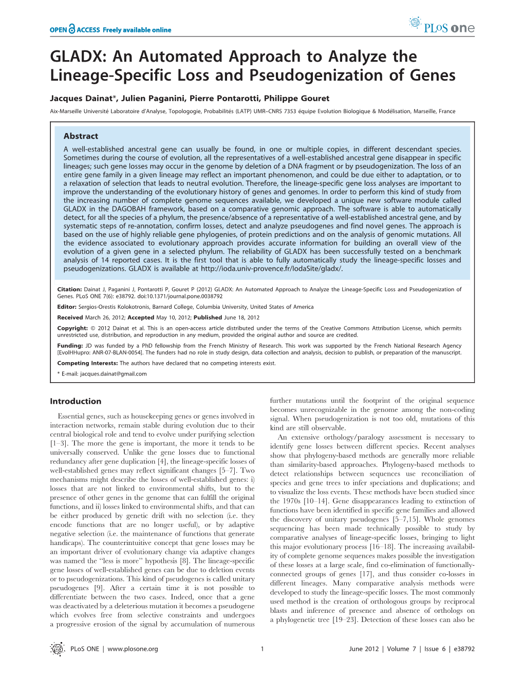 GLADX: an Automated Approach to Analyze the Lineage-Specific Loss and Pseudogenization of Genes