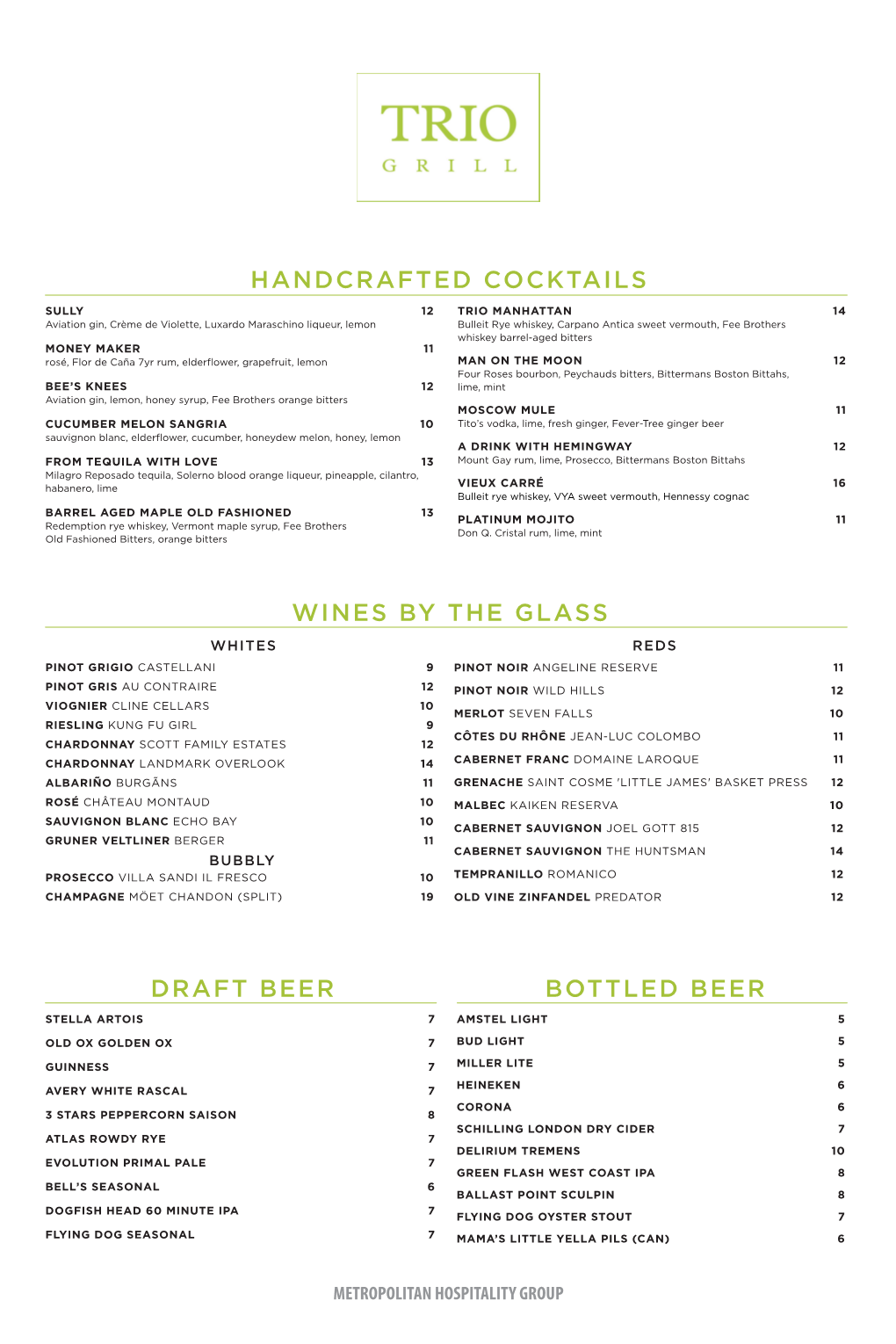 Handcrafted Cocktails Wines by the Glass Draft Beer