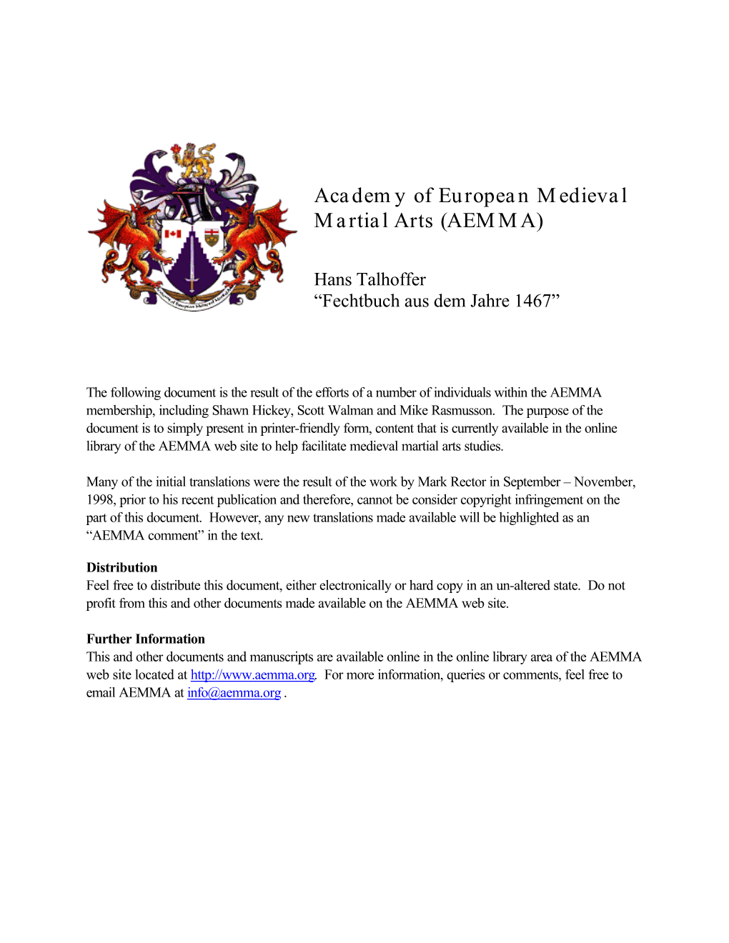 Academy of European Medieval Martial Arts (AEMMA)