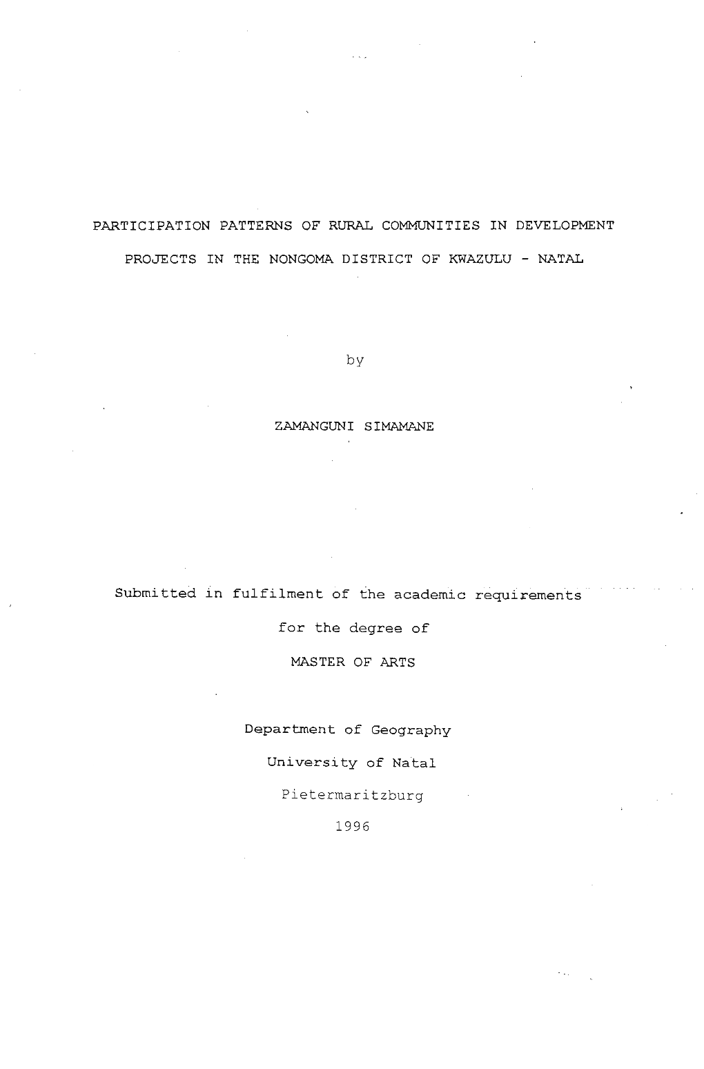 Participation Patterns of Rural Communities in Development