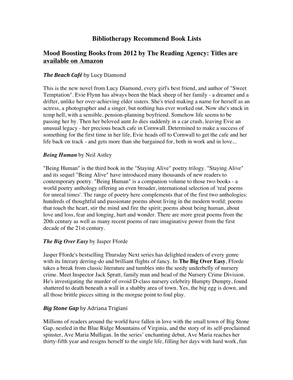 Bibliotherapy Recommend Book Lists Mood Boosting Books from 2012 By