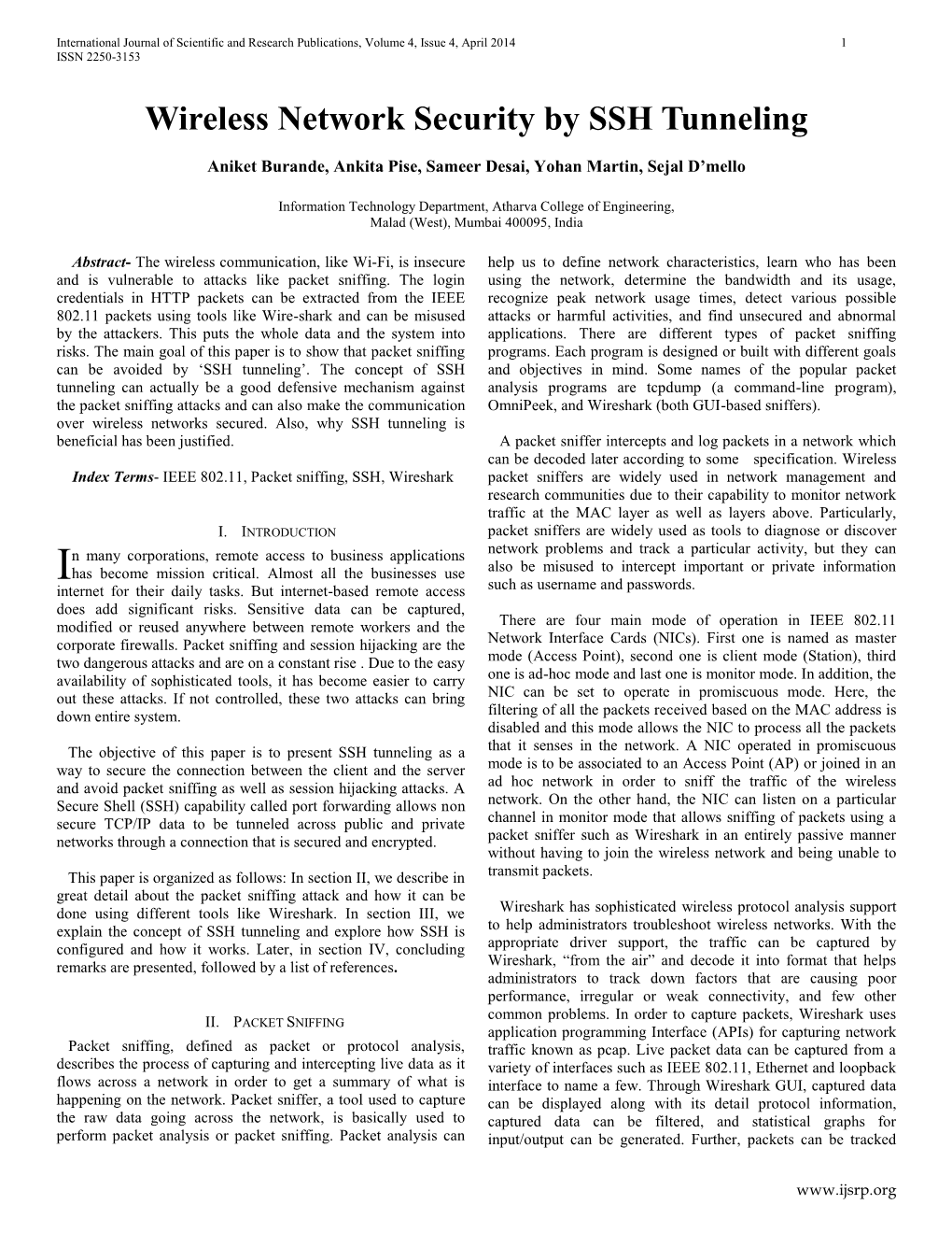 Wireless Network Security by SSH Tunneling