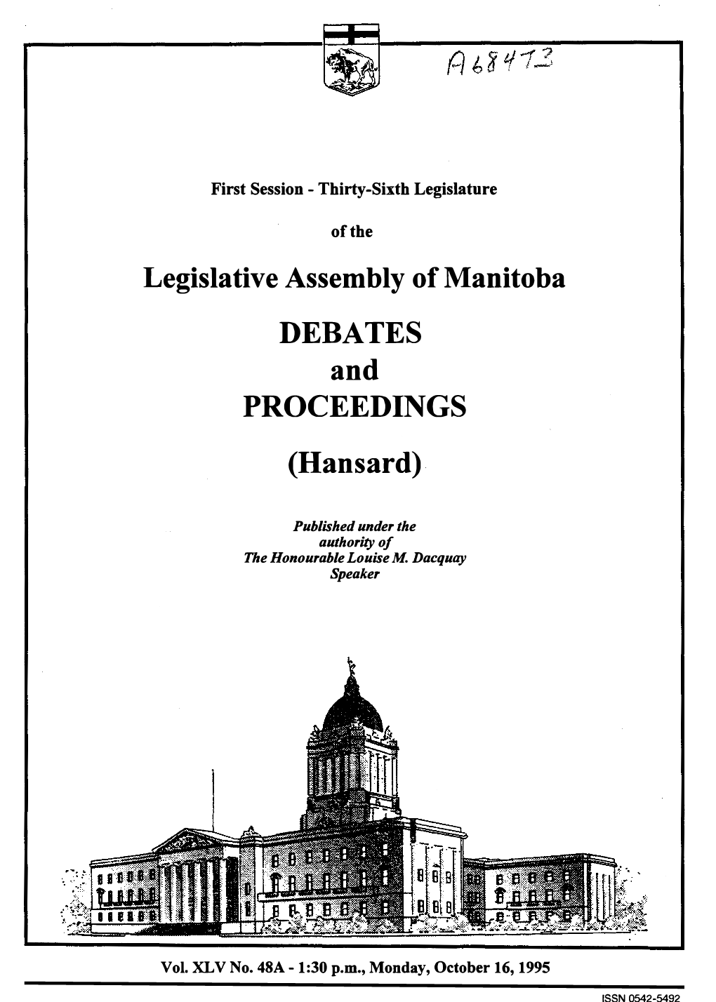 Legislative Assembly of Manitoba DEBATES and PROCEEDINGS