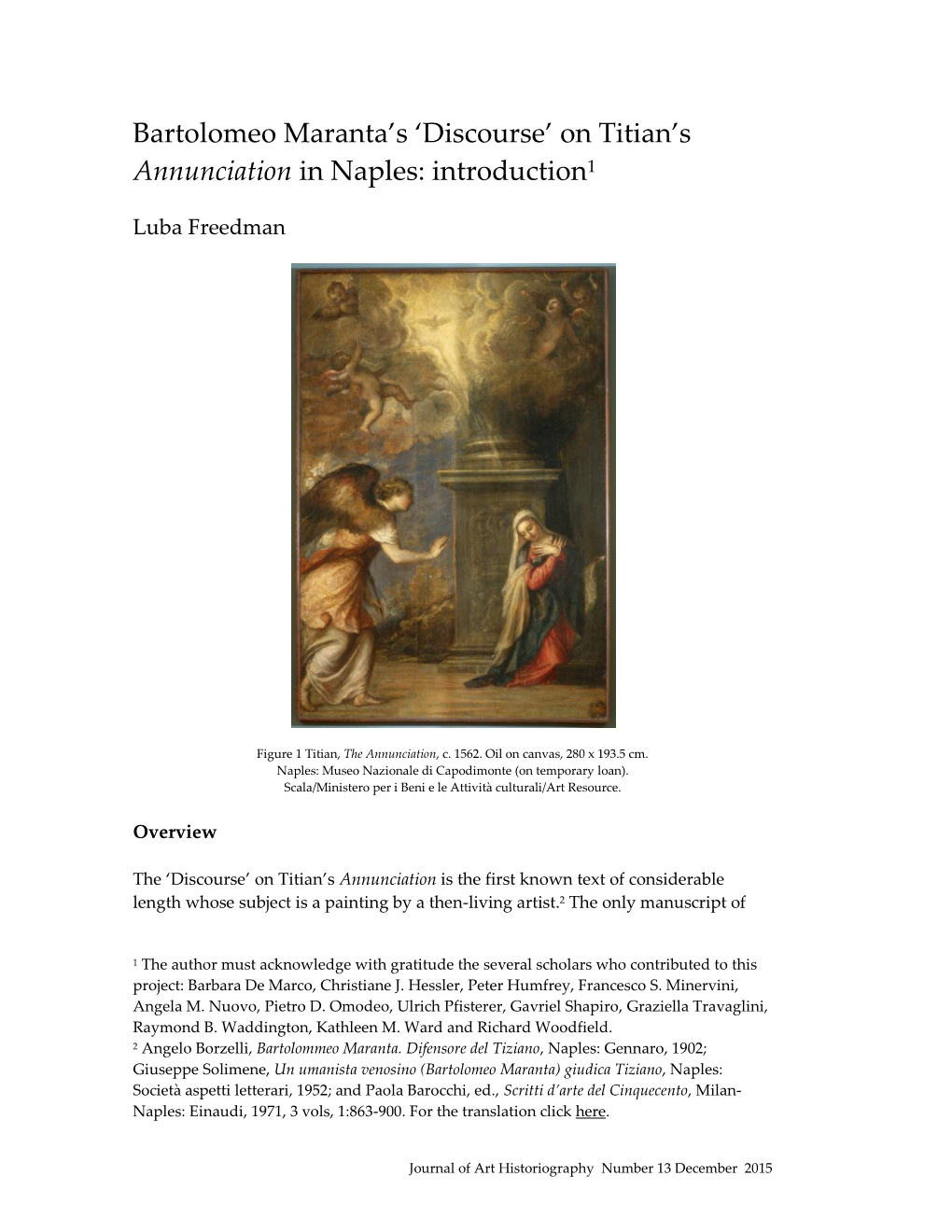 Bartolomeo Maranta's 'Discourse' on Titian's Annunciation in Naples: Introduction1