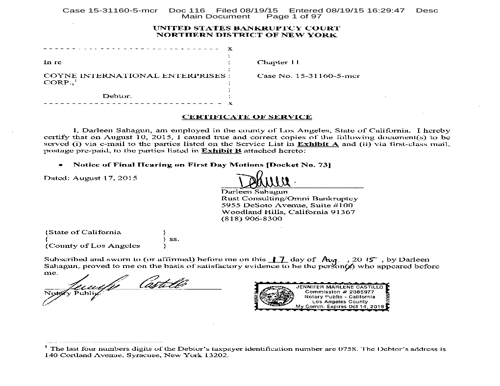 Case 15-31160-5-Mcr Doc 116 Filed 08/19/15