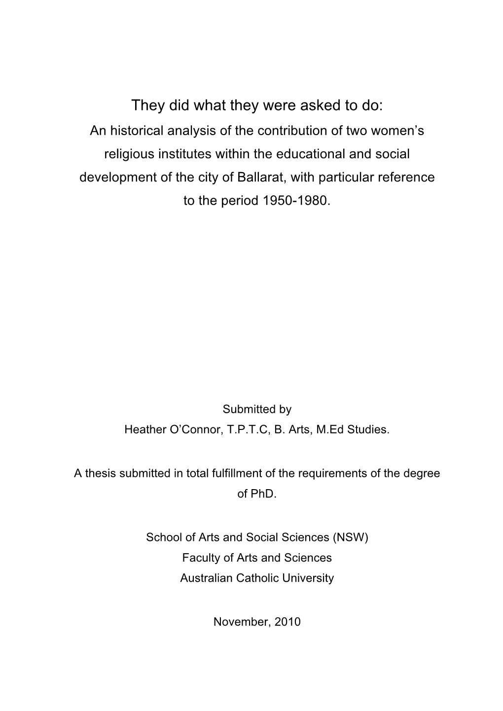 An Historical Analysis of the Contribution of Two Women's