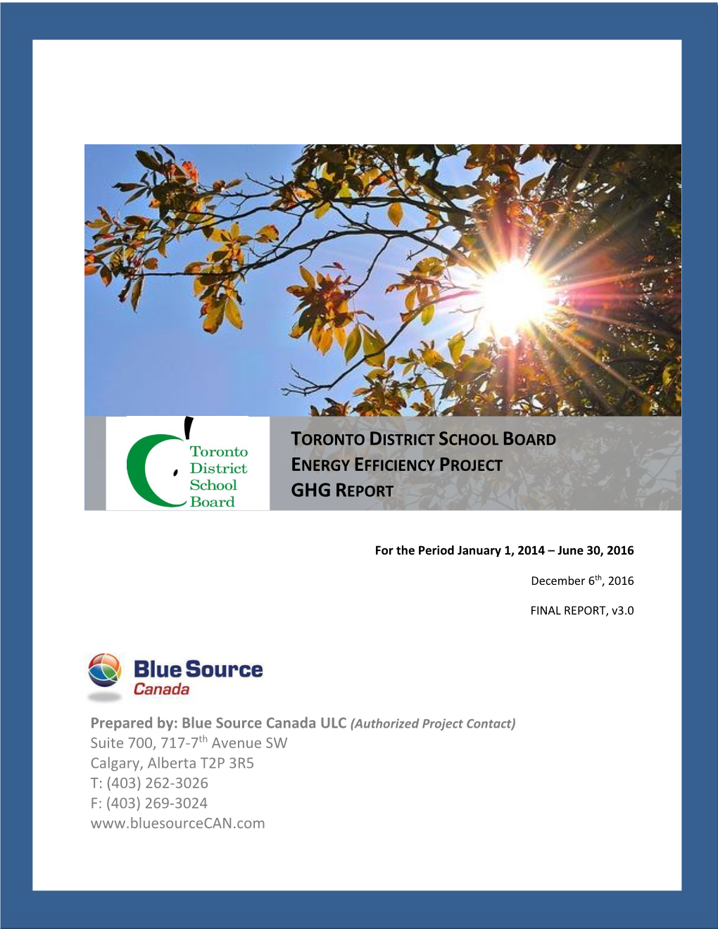 Toronto District School Board Energy Efficiency Project Ghg Report