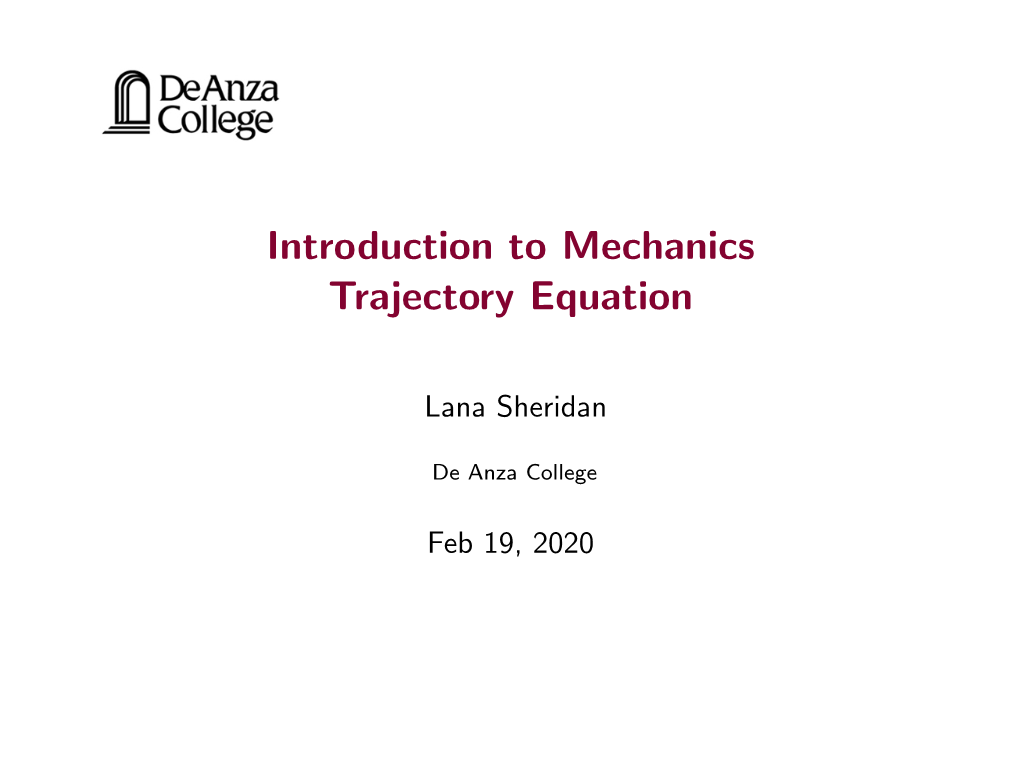 Introduction to Mechanics Trajectory Equation