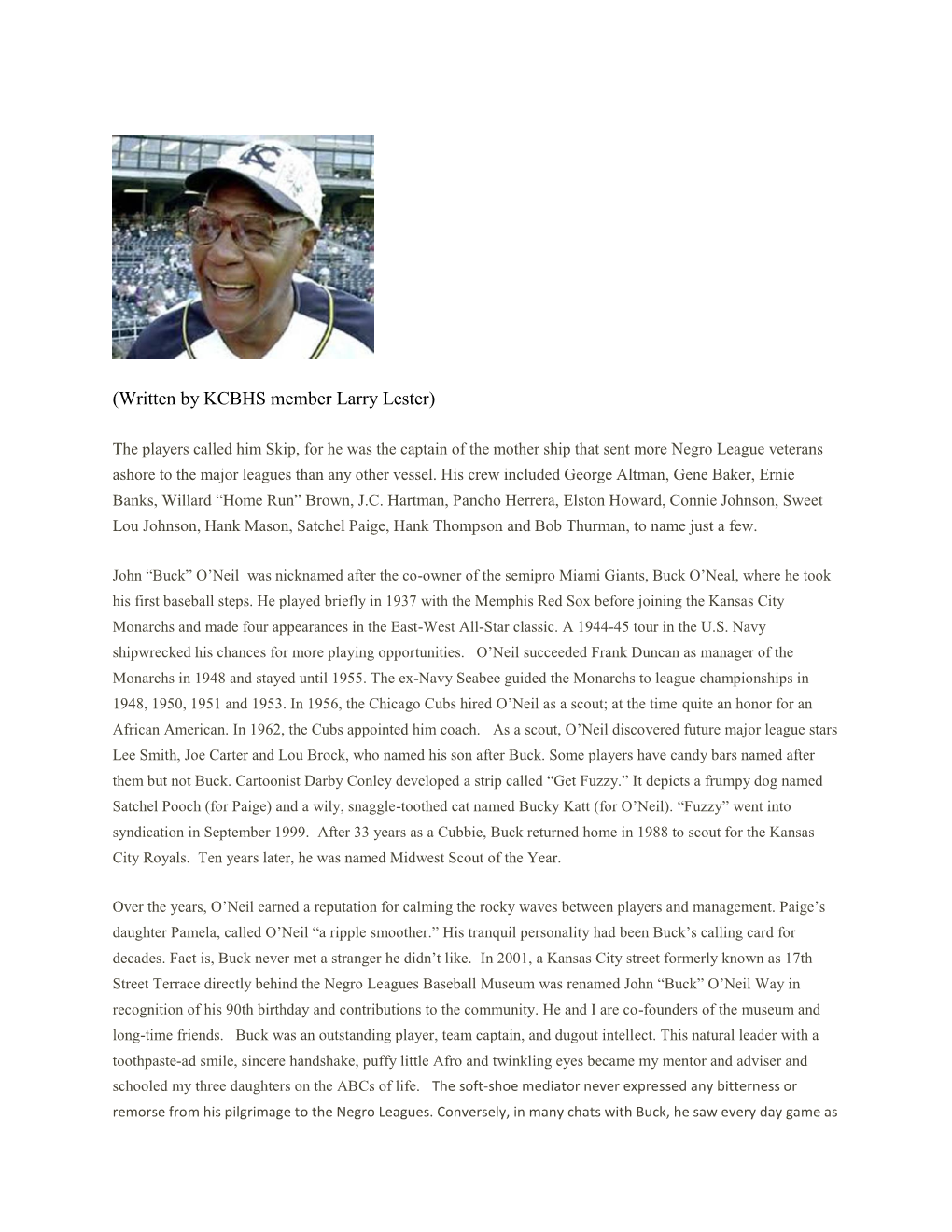 Written by KCBHS Member Larry Lester