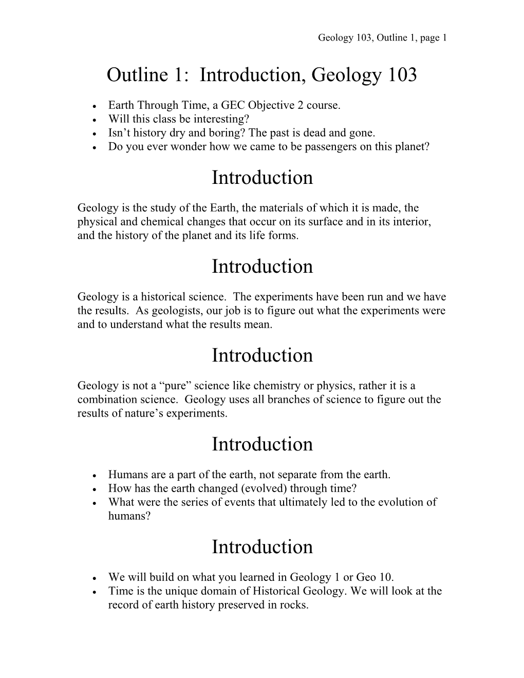 Earth Through Time, a GEC Objective 2 Course