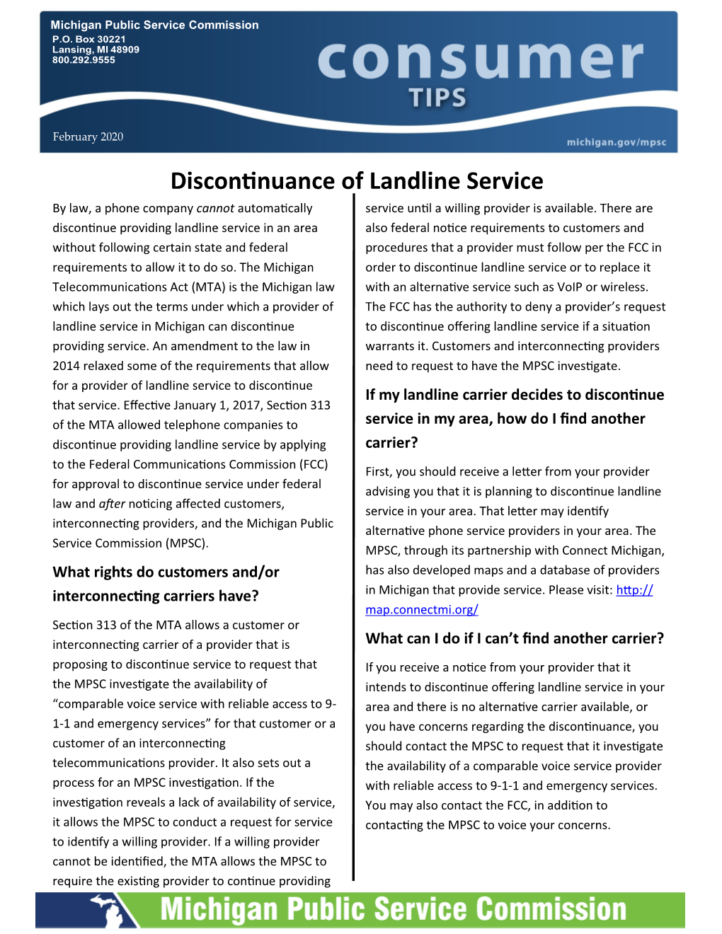 Discontinuance of Landline Service by Law, a Phone Company Cannot Automatically Service Until a Willing Provider Is Available