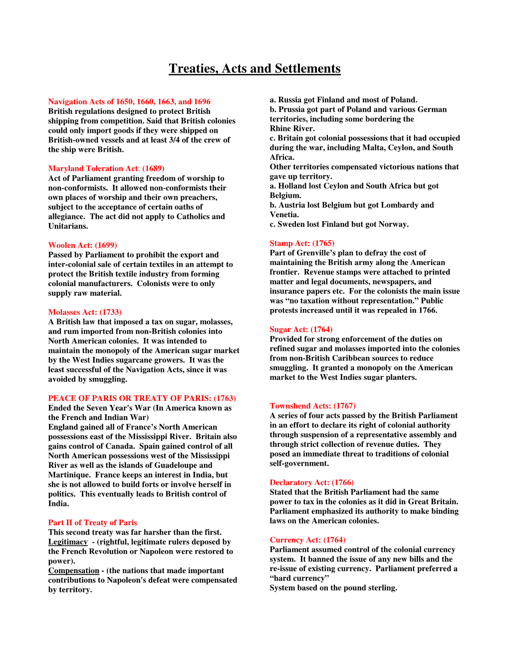 Treaties, Acts and Settlements