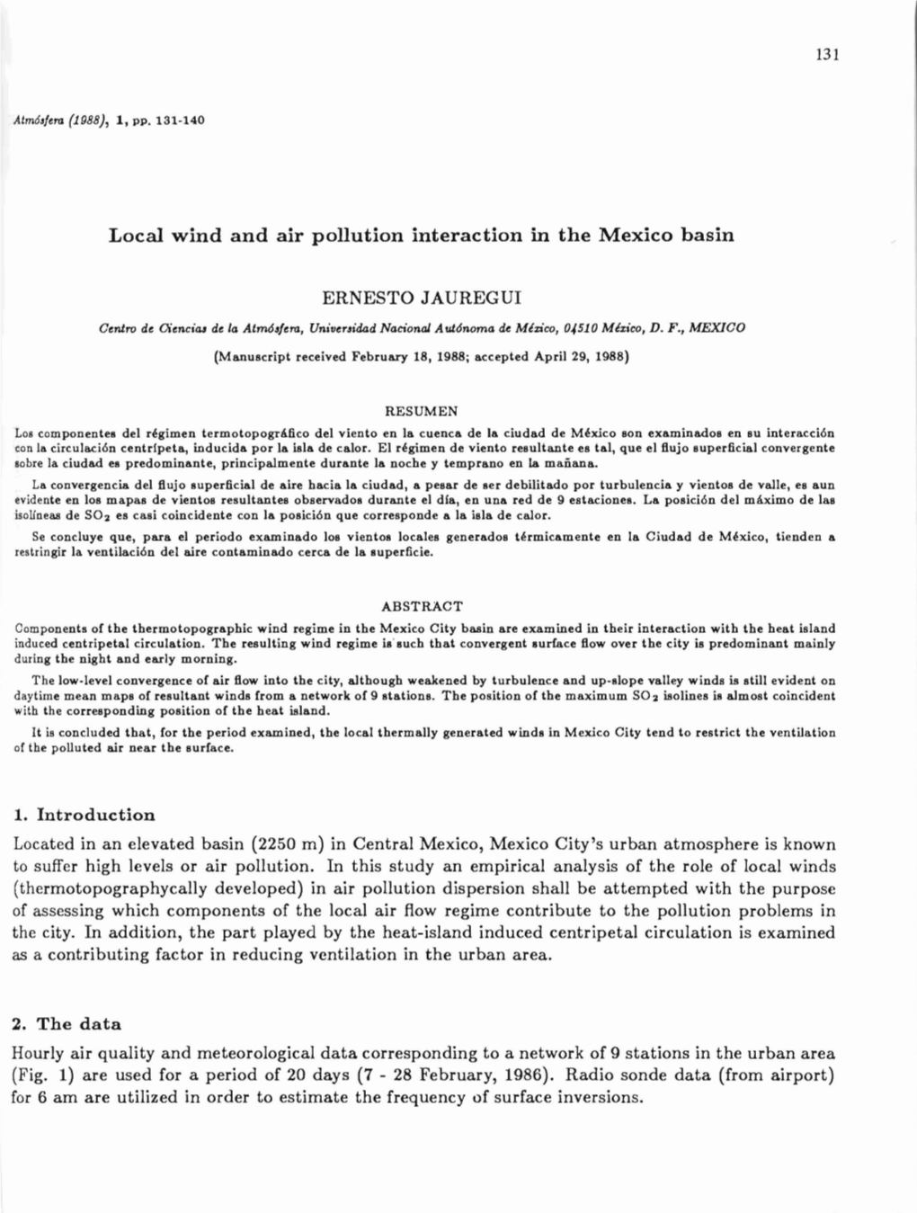 Local Wind and Air Pollution Interaction in the Mexico Basin