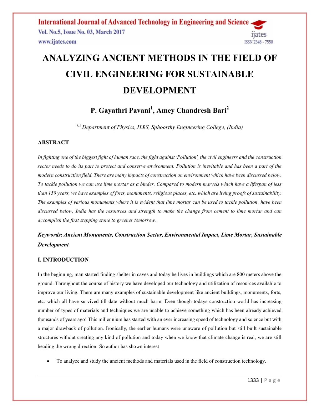 Analyzing Ancient Methods in the Field of Civil Engineering for Sustainable Development