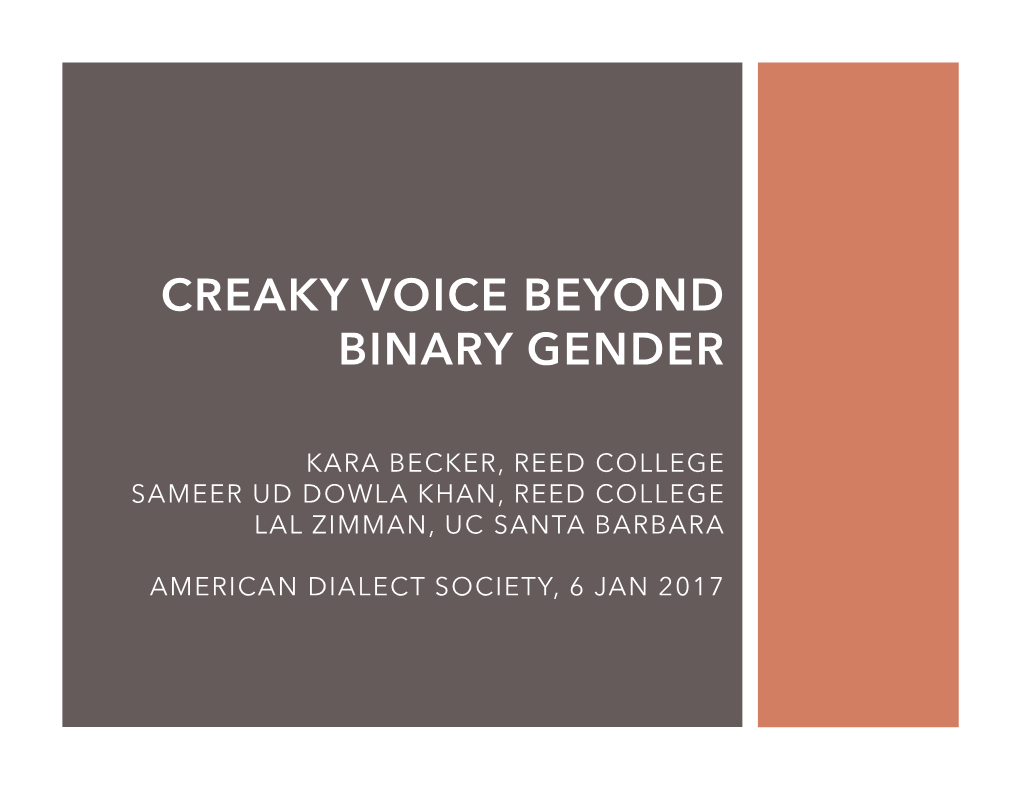 Creaky Voice Beyond Binary Gender