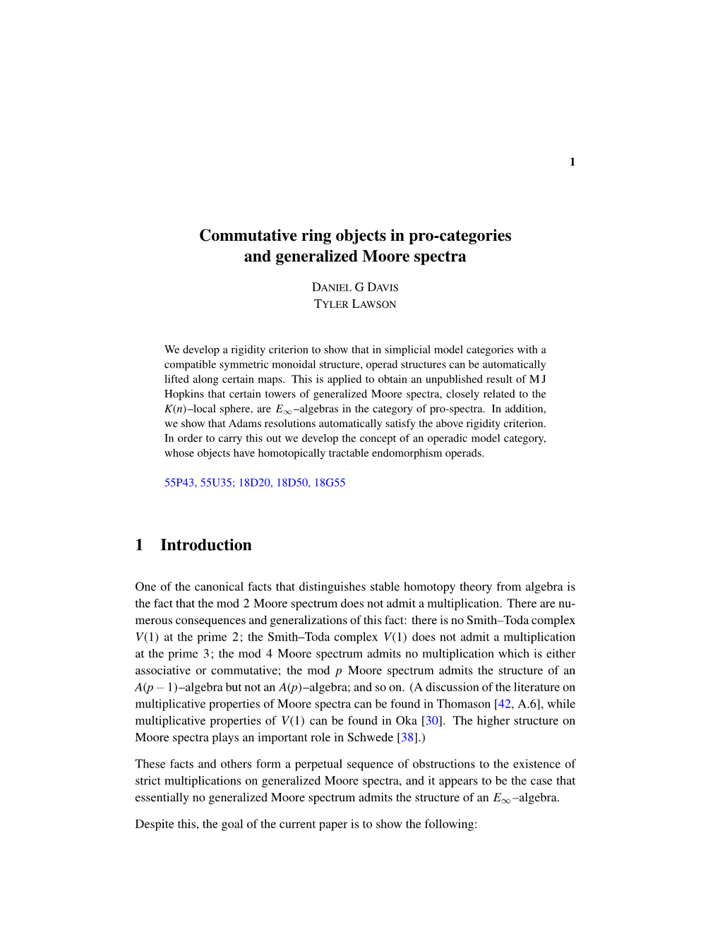 Commutative Ring Objects in Pro-Categories and Generalized Moore Spectra