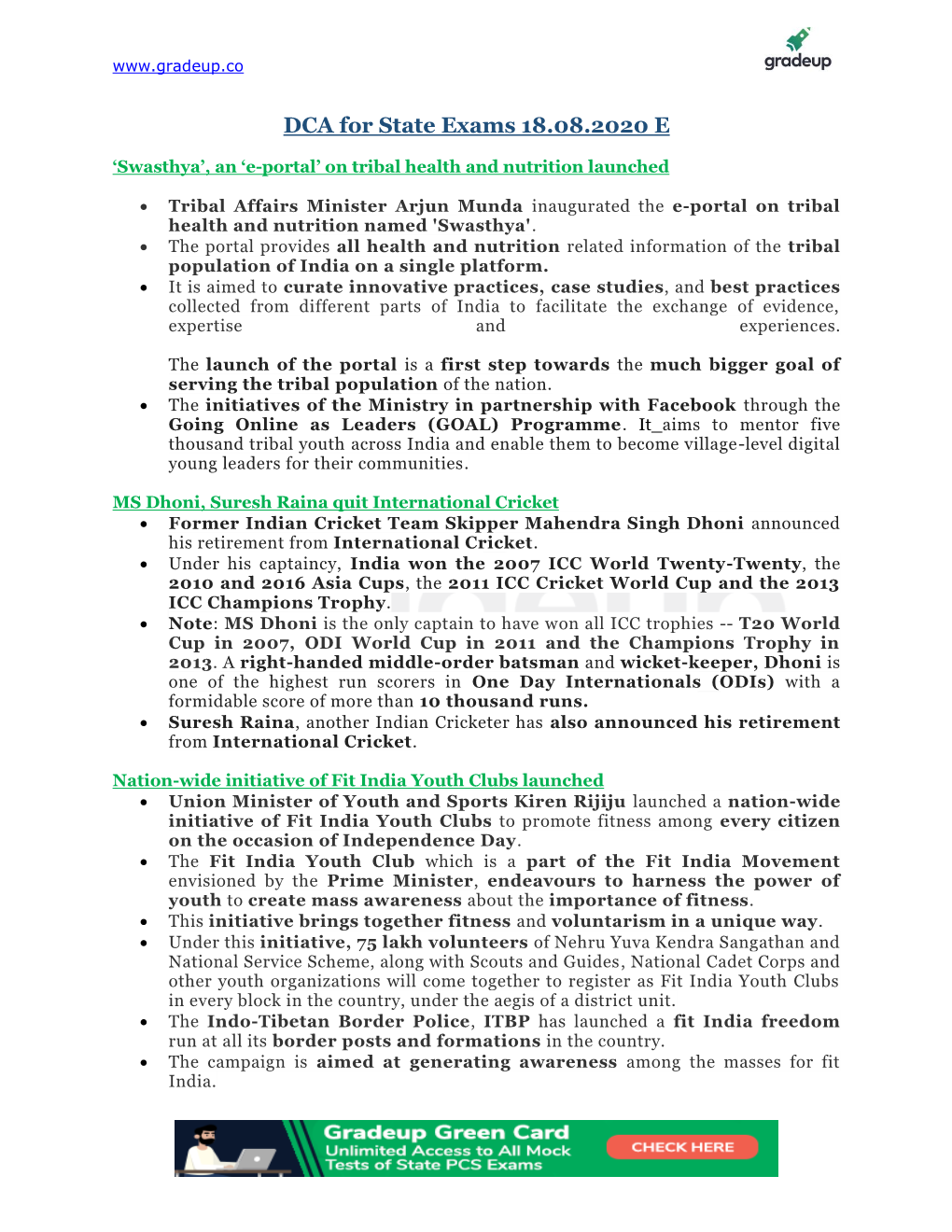 DCA for State Exams 18.08.2020 E