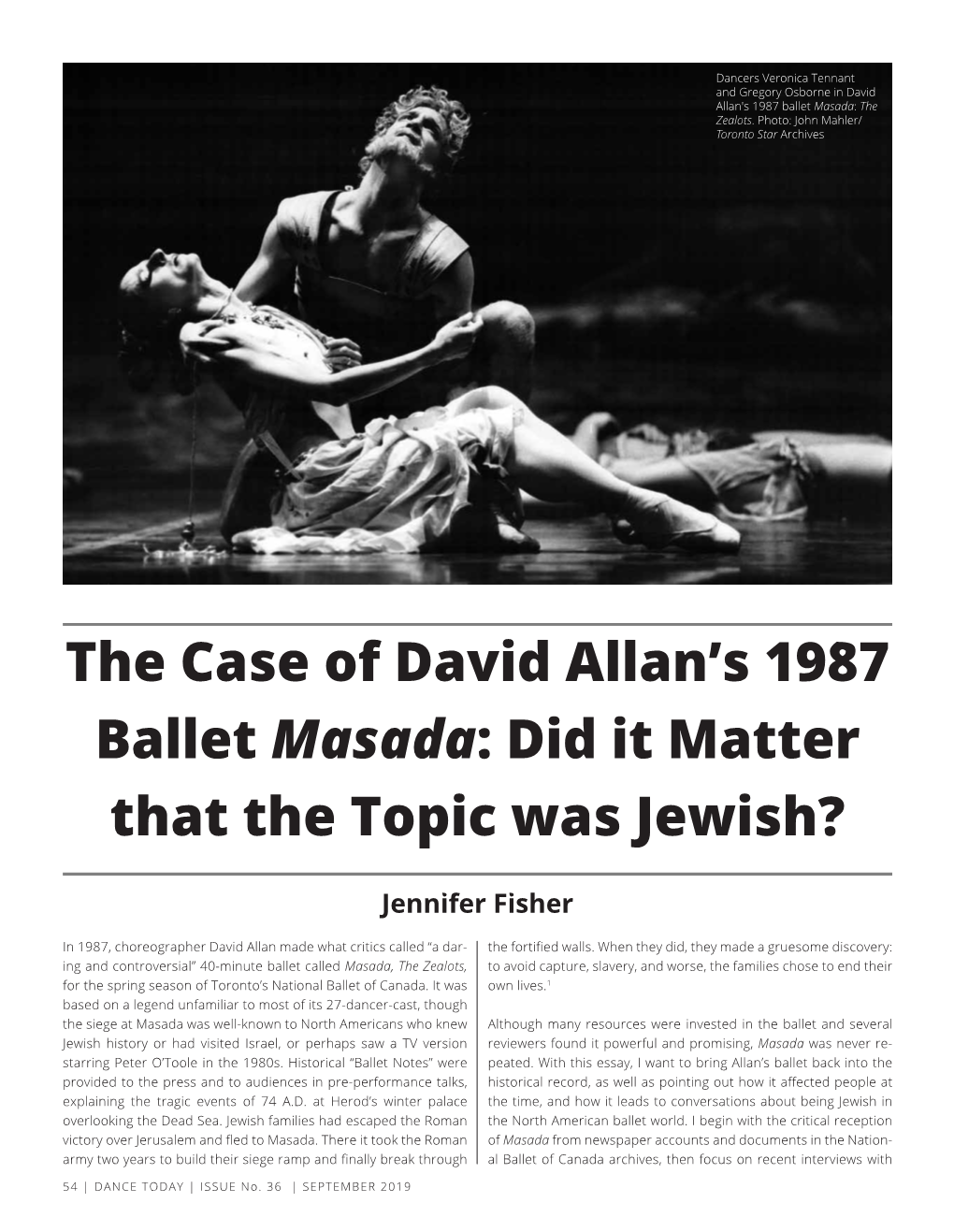 The Case of David Allan's 1987 Ballet Masada: Did It Matter That the Topic