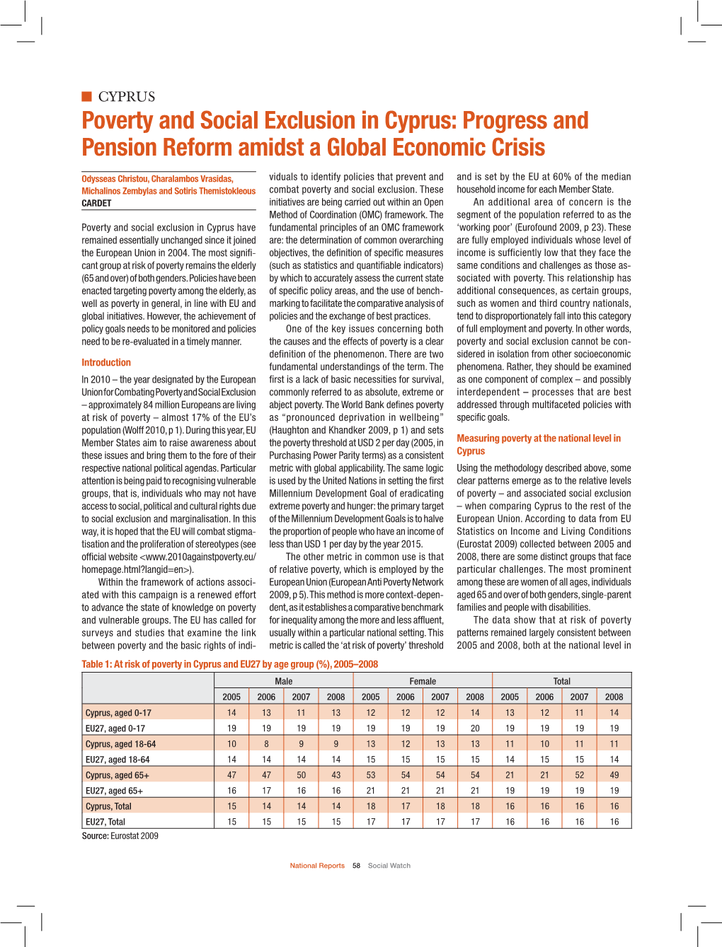 Poverty and Social Exclusion in Cyprus: Progress and Pension Reform Amidst a Global Economic Crisis