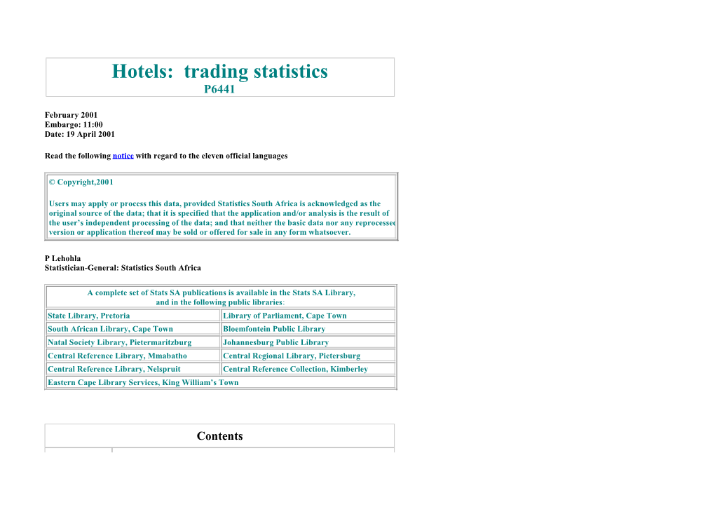 Hotels: Trading Statistics P6441