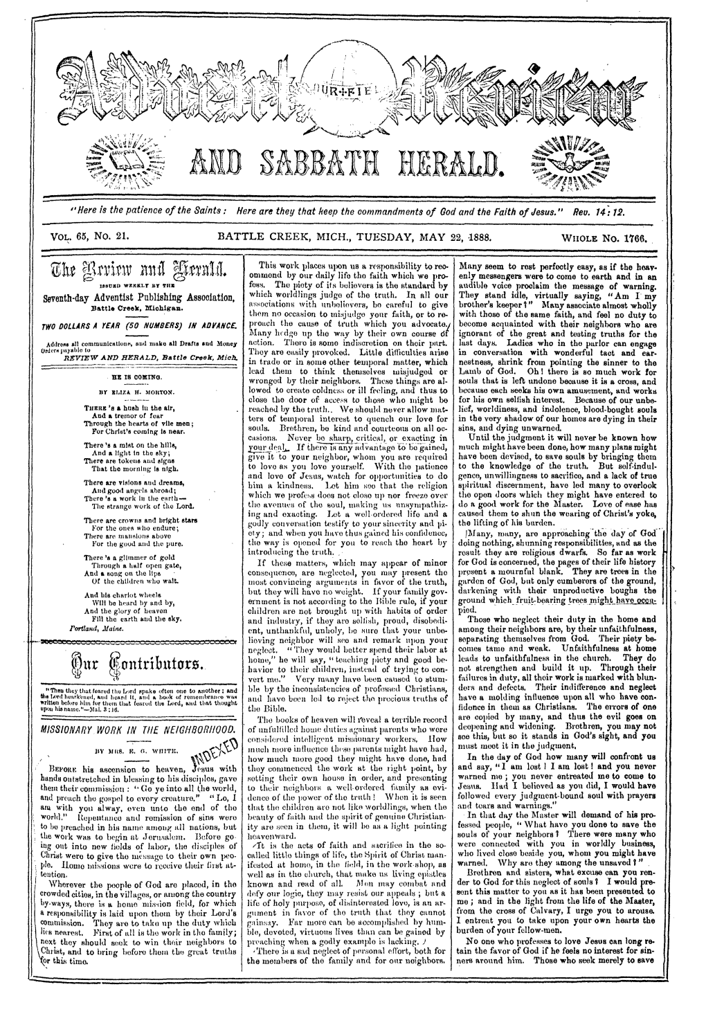 Review and Herald for 1888