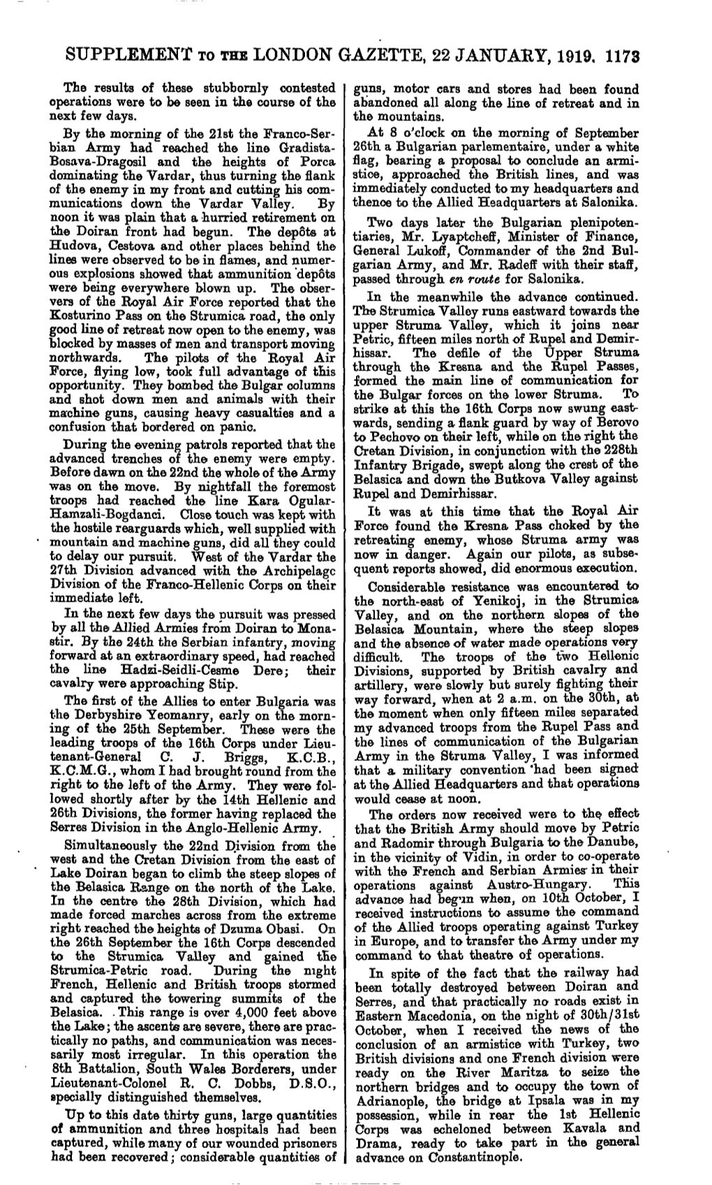 Supplement to the London Gazette, 22 Januaby, 1919, 1173