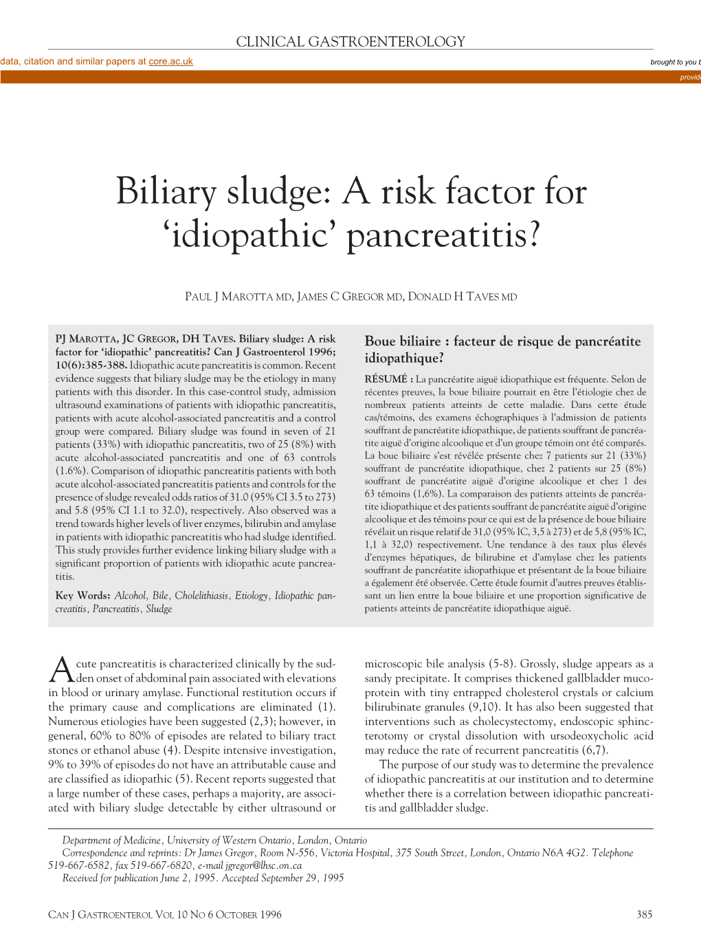 Biliary Sludge: a Risk Factor for ‘Idiopathic’ Pancreatitis?