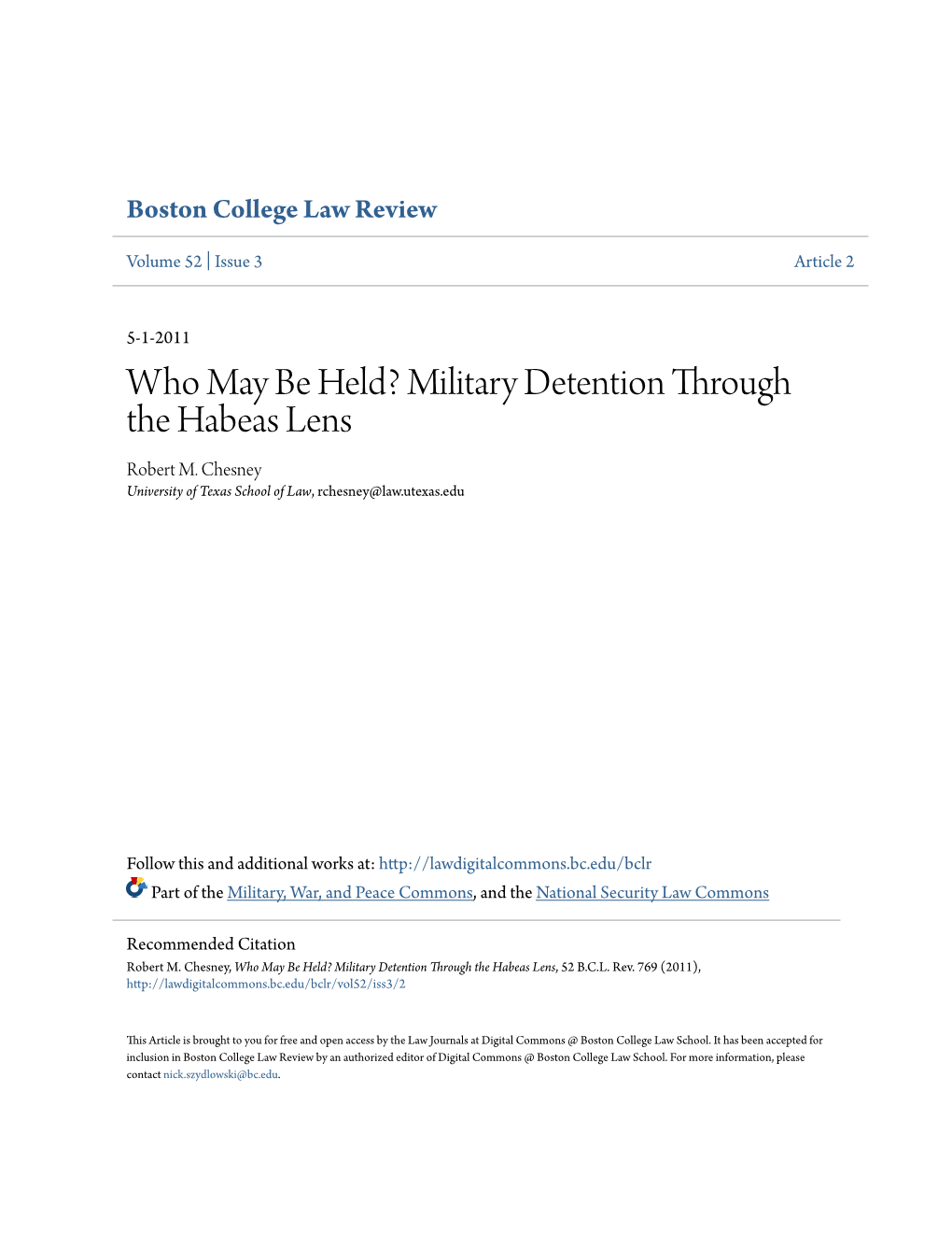 Military Detention Through the Habeas Lens Robert M