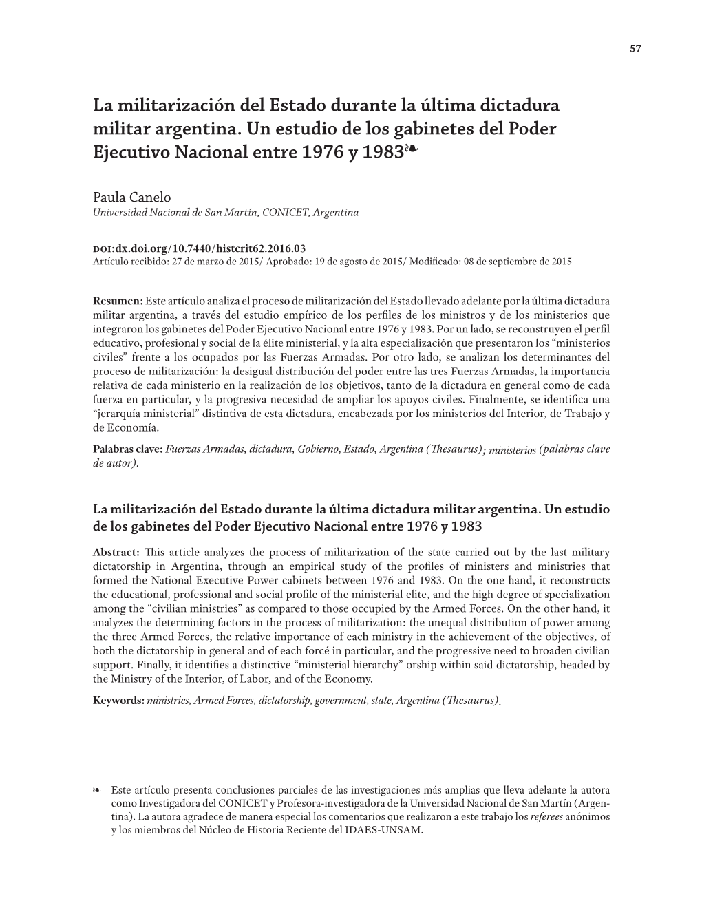 La Militarización Del Estado Durante La Última Dictadura Militar Argentina